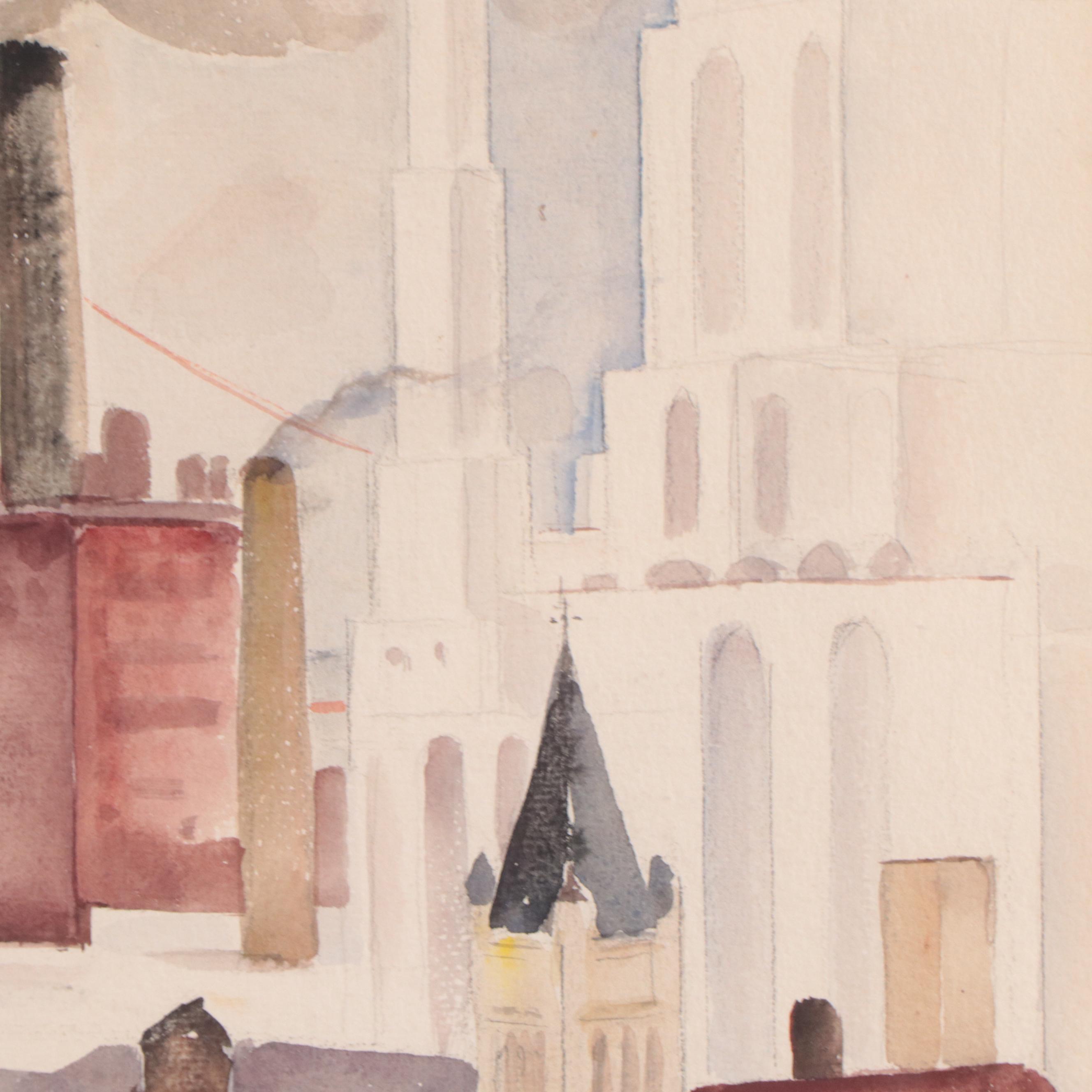 William L'Engle Industrial City Landscape Watercolor Painting, 1935
