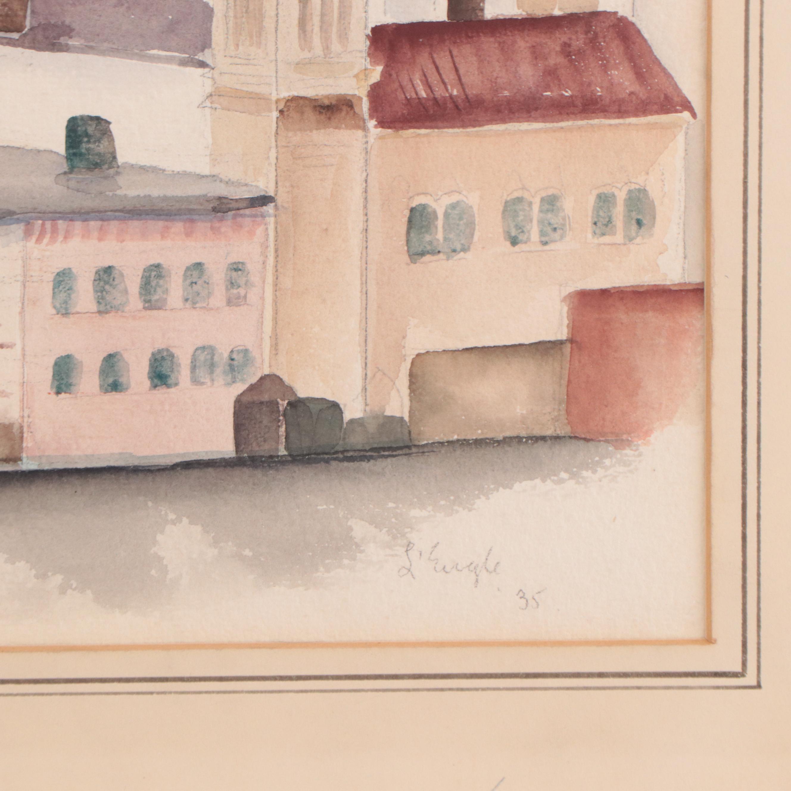 William L'Engle Industrial City Landscape Watercolor Painting, 1935