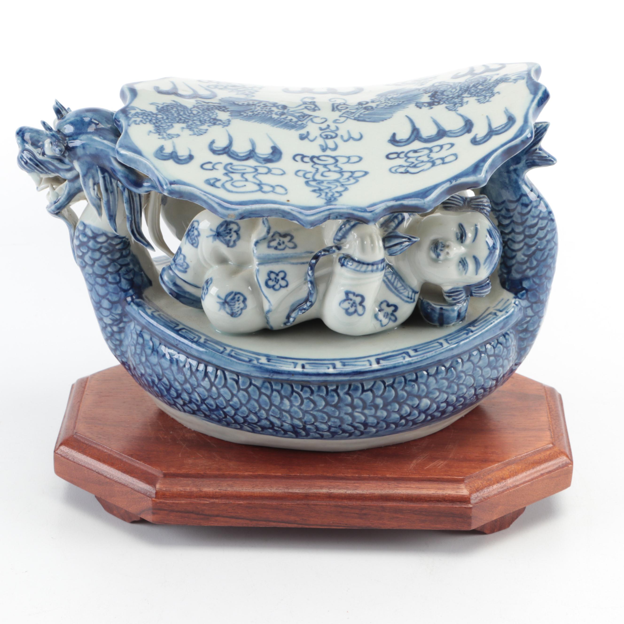 Hand-Painted Chinese Ceramic Opium Pillow