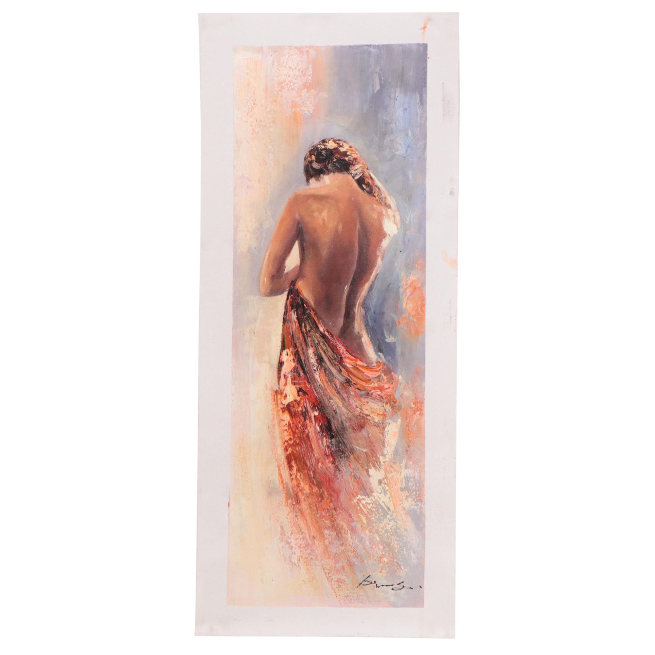 Bing Oil Painting of Standing Woman in Backless Dress