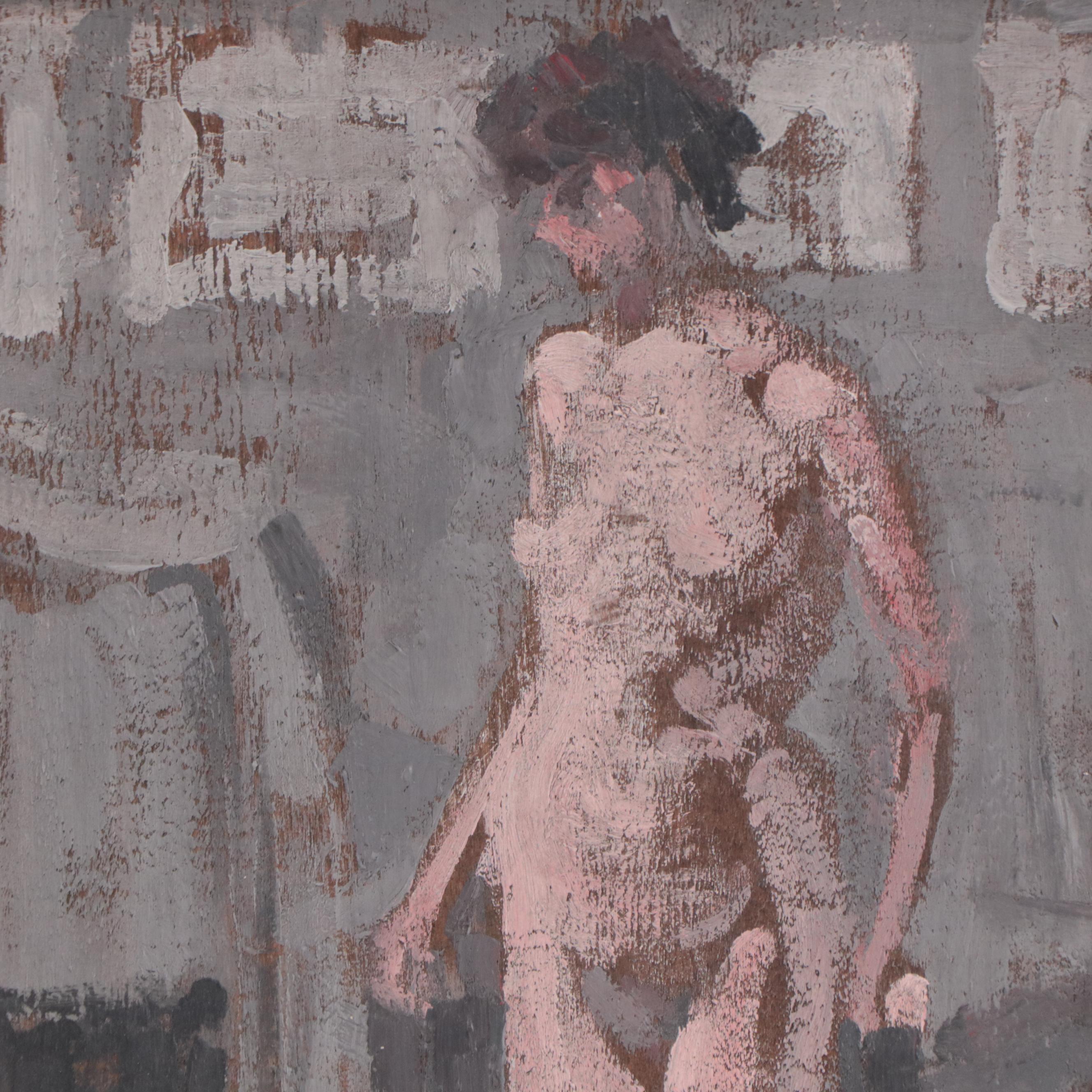 Alla Prima Oil Figure Painting of Standing Female Nude, Late 19th century