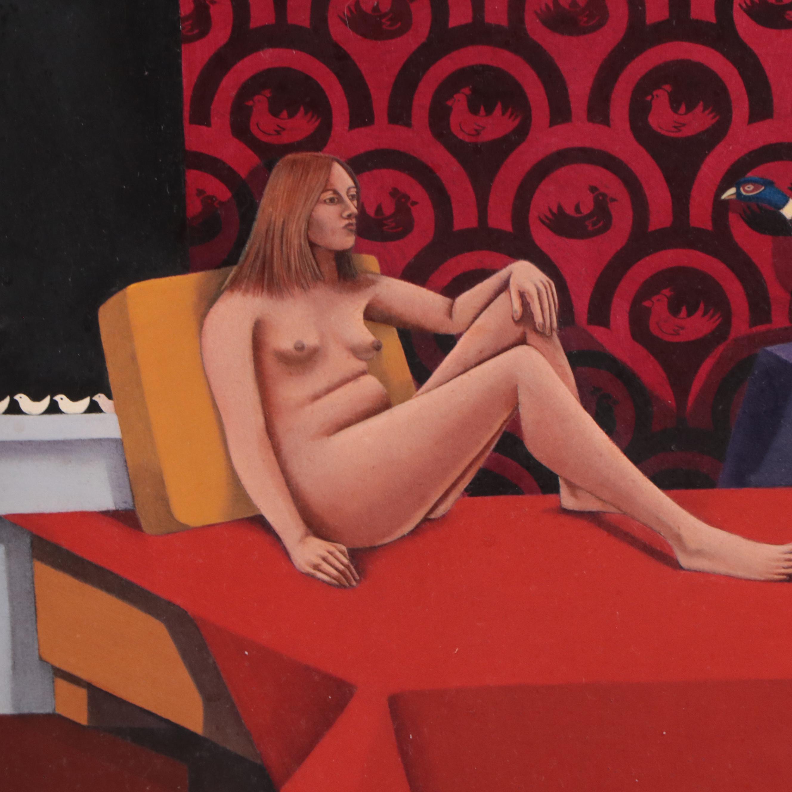 Beth Foley Figurative Oil Painting of Lounging Nude With Pheasant