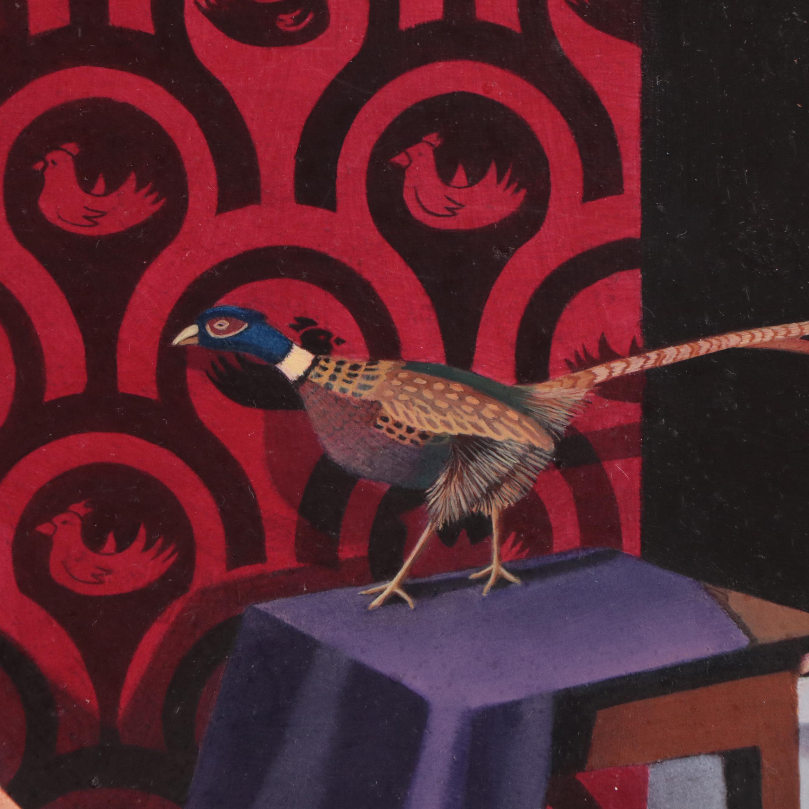 Beth Foley Figurative Oil Painting of Lounging Nude With Pheasant