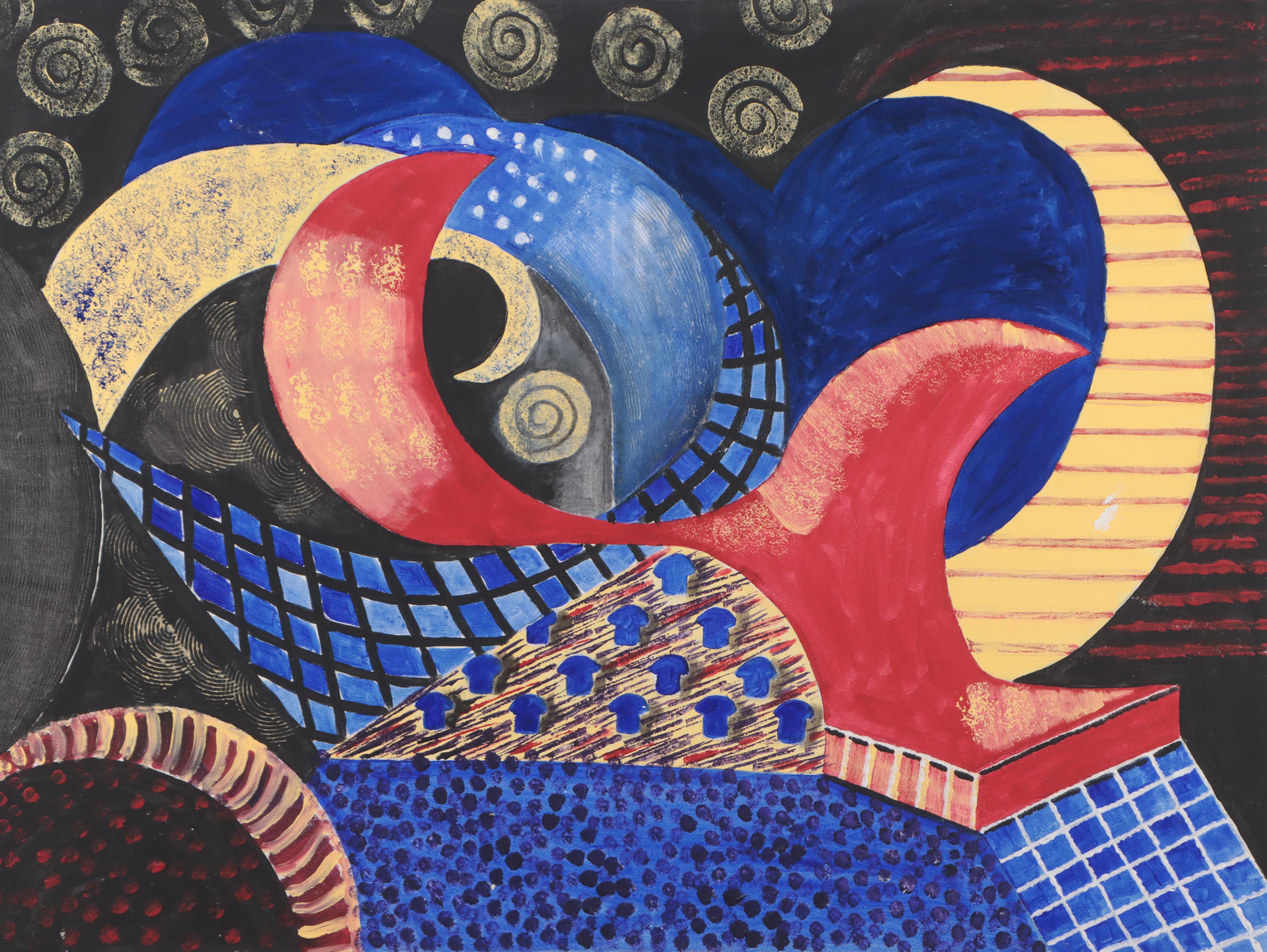 Abstract Geometric Acrylic Painting, 21st Century