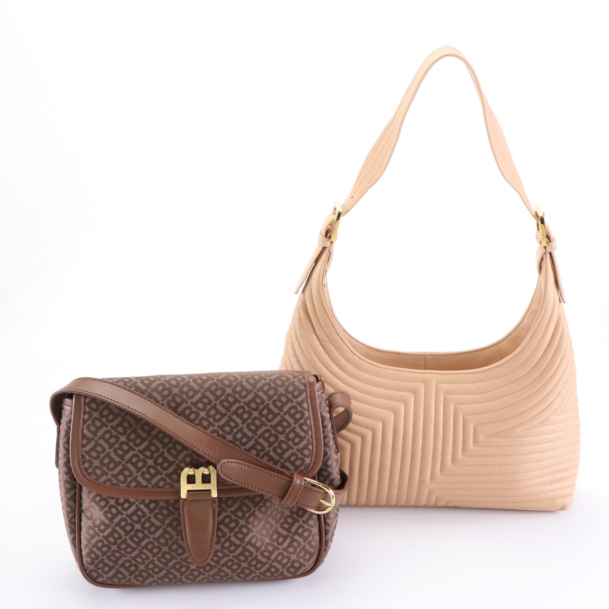 Bally Shoulder Bag in Quilted Leather and Crossbody Bag in Monogram Canvas