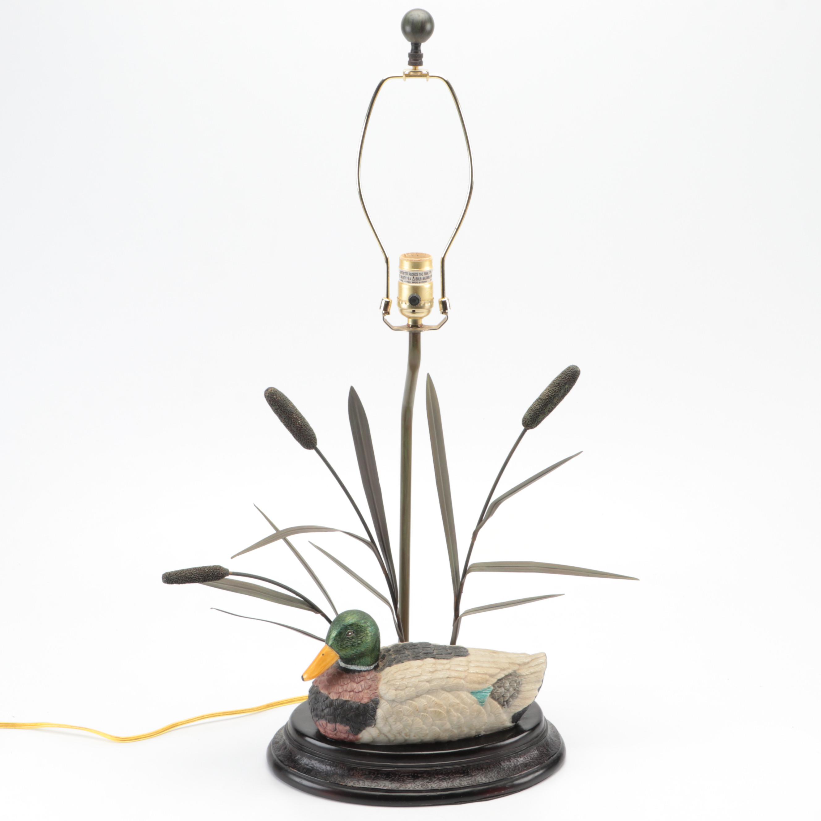 Mallard Duck With Cattails Table Lamp and Porcelain Mallard Duck