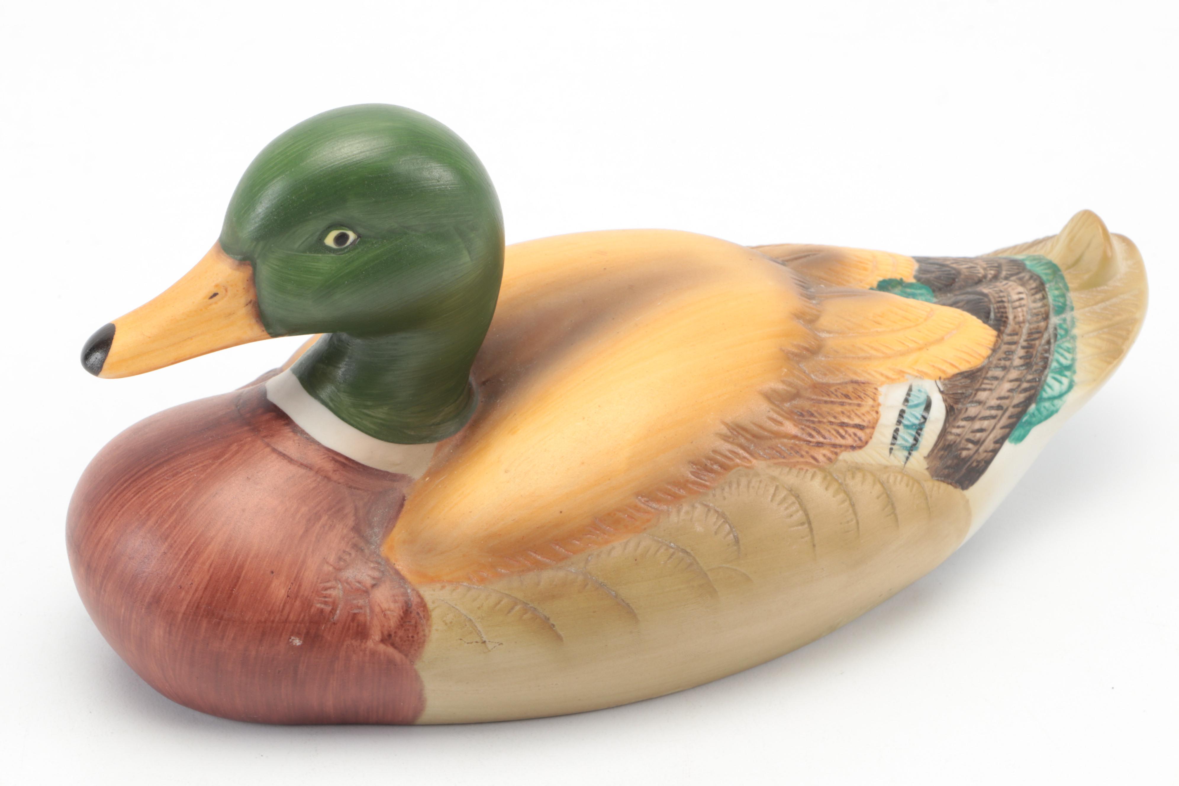 Mallard Duck With Cattails Table Lamp and Porcelain Mallard Duck