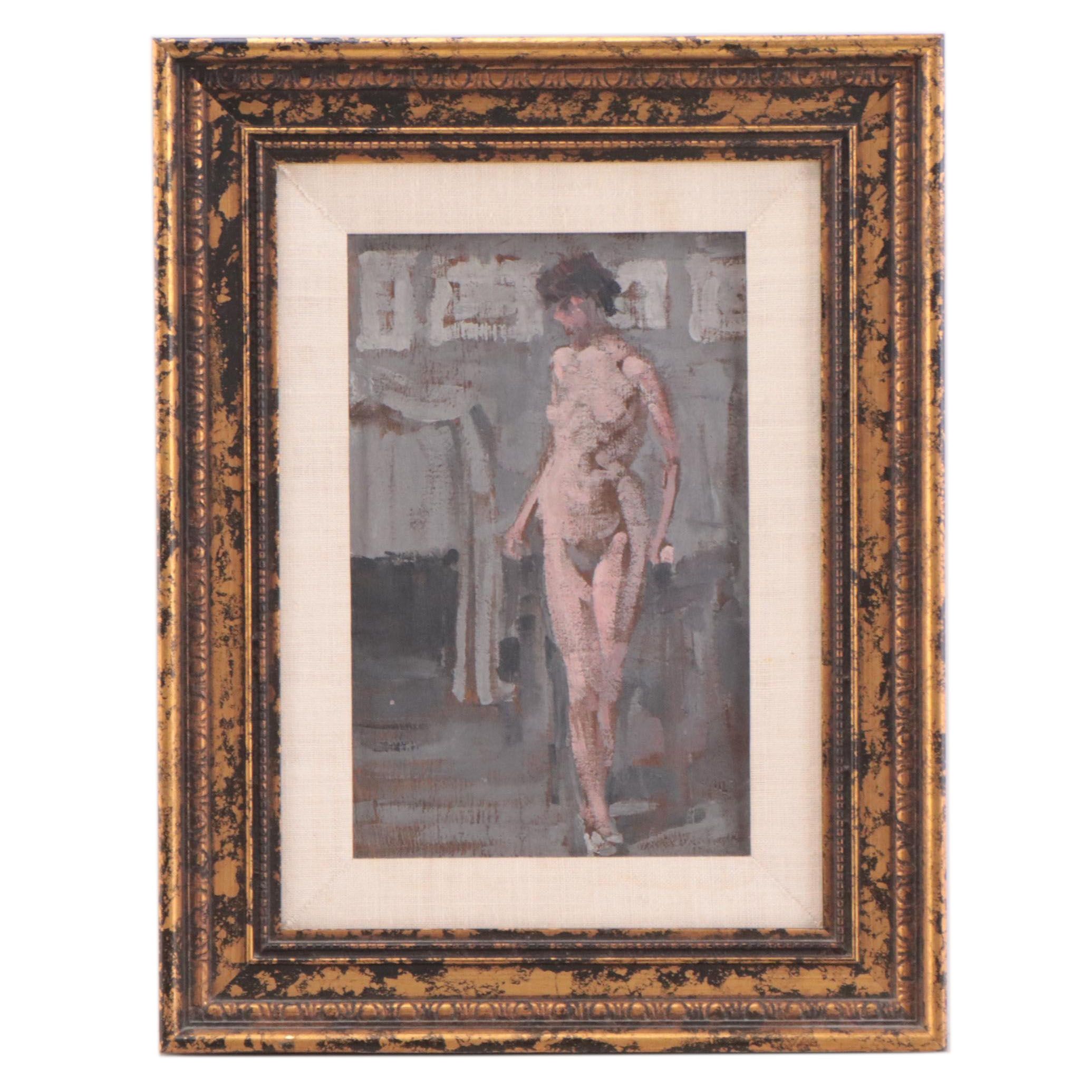 Alla Prima Oil Figure Painting of Standing Female Nude, Late 19th century