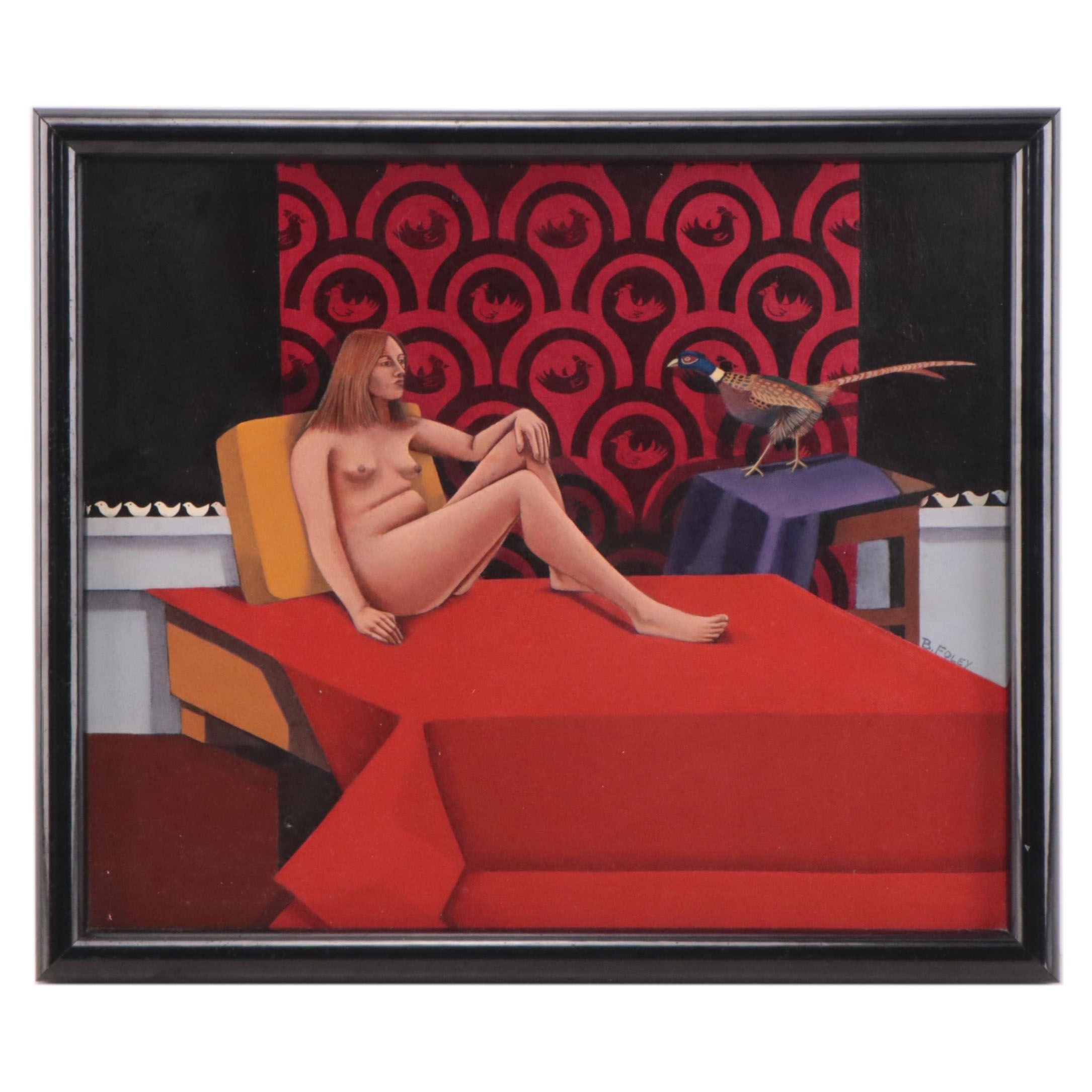 Beth Foley Figurative Oil Painting of Lounging Nude With Pheasant