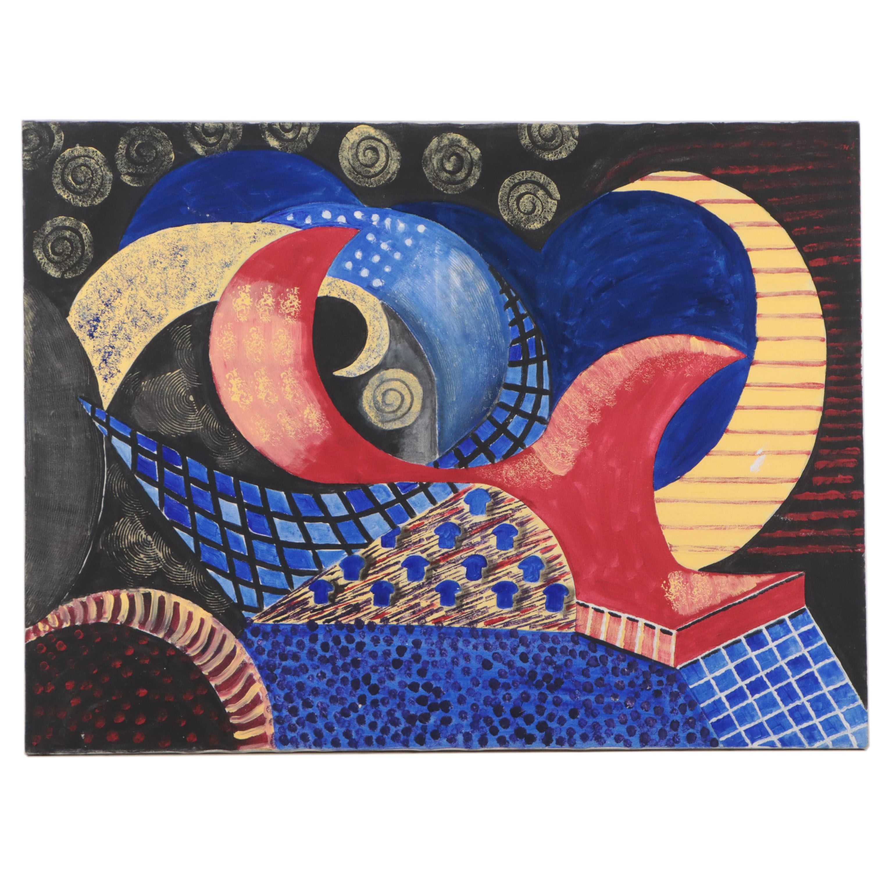 Abstract Geometric Acrylic Painting, 21st Century