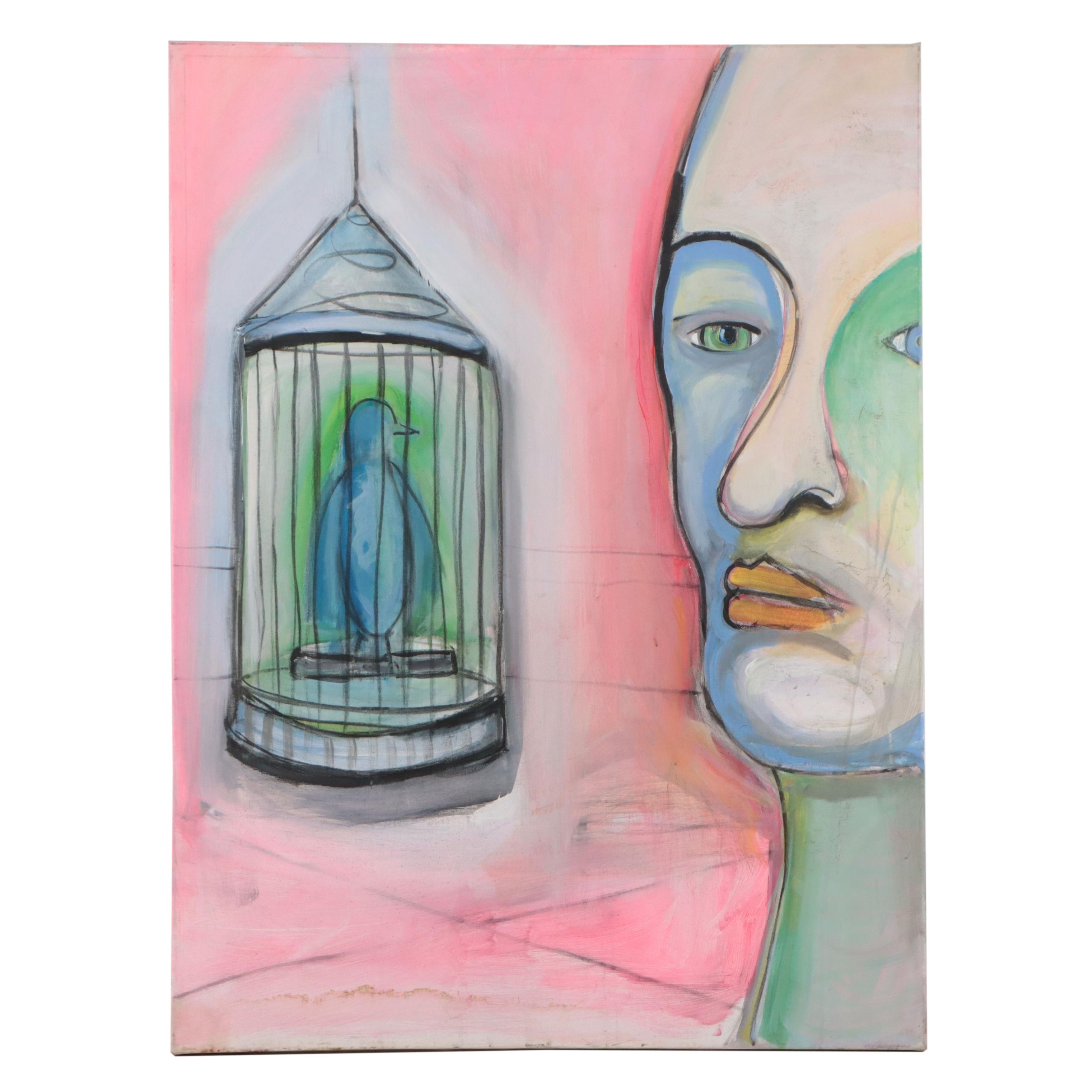 Aaron Feldman Surreal Figural Acrylic Painting