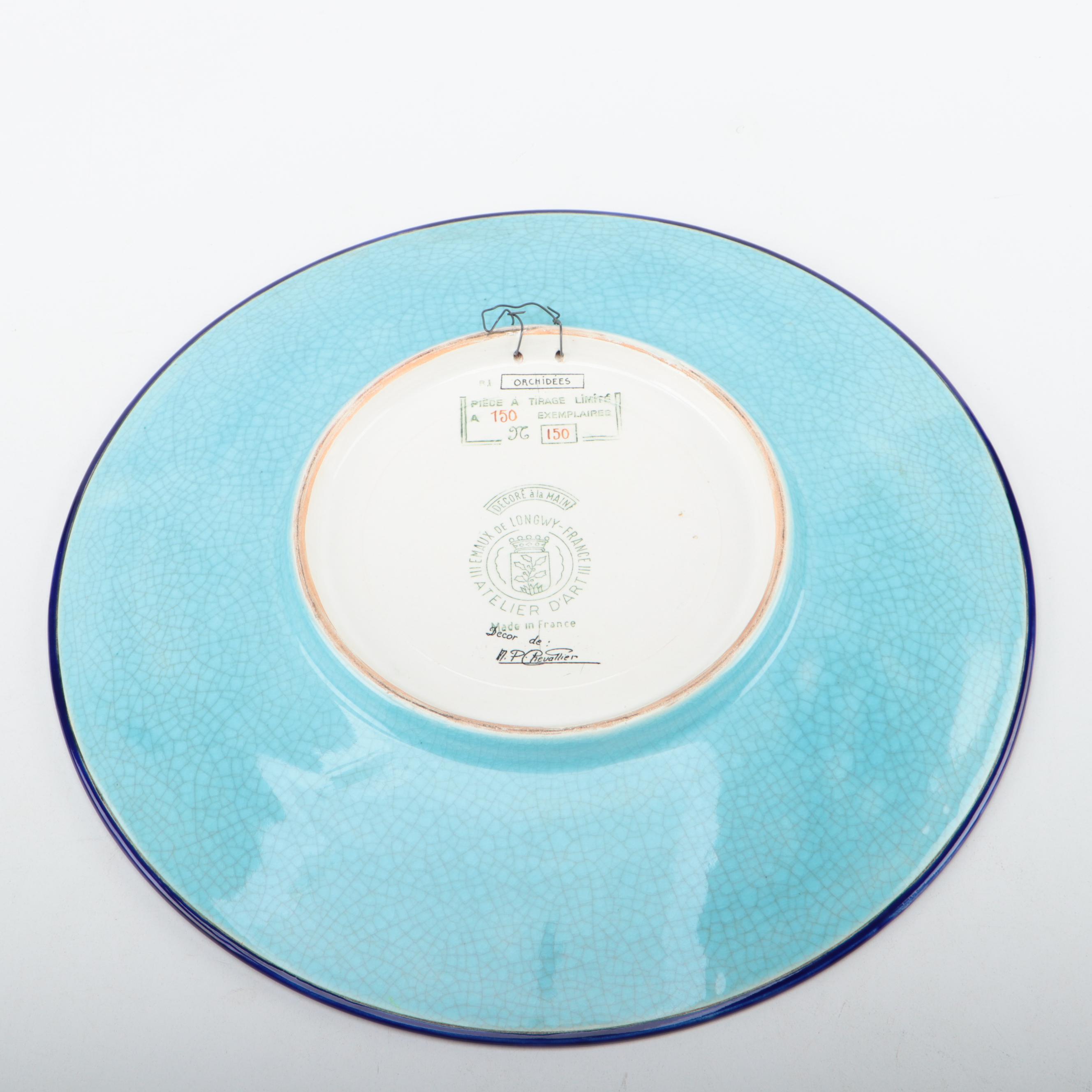 French Faïence Longwy "Orchids" Faience Charger, Early to Mid-20th Century