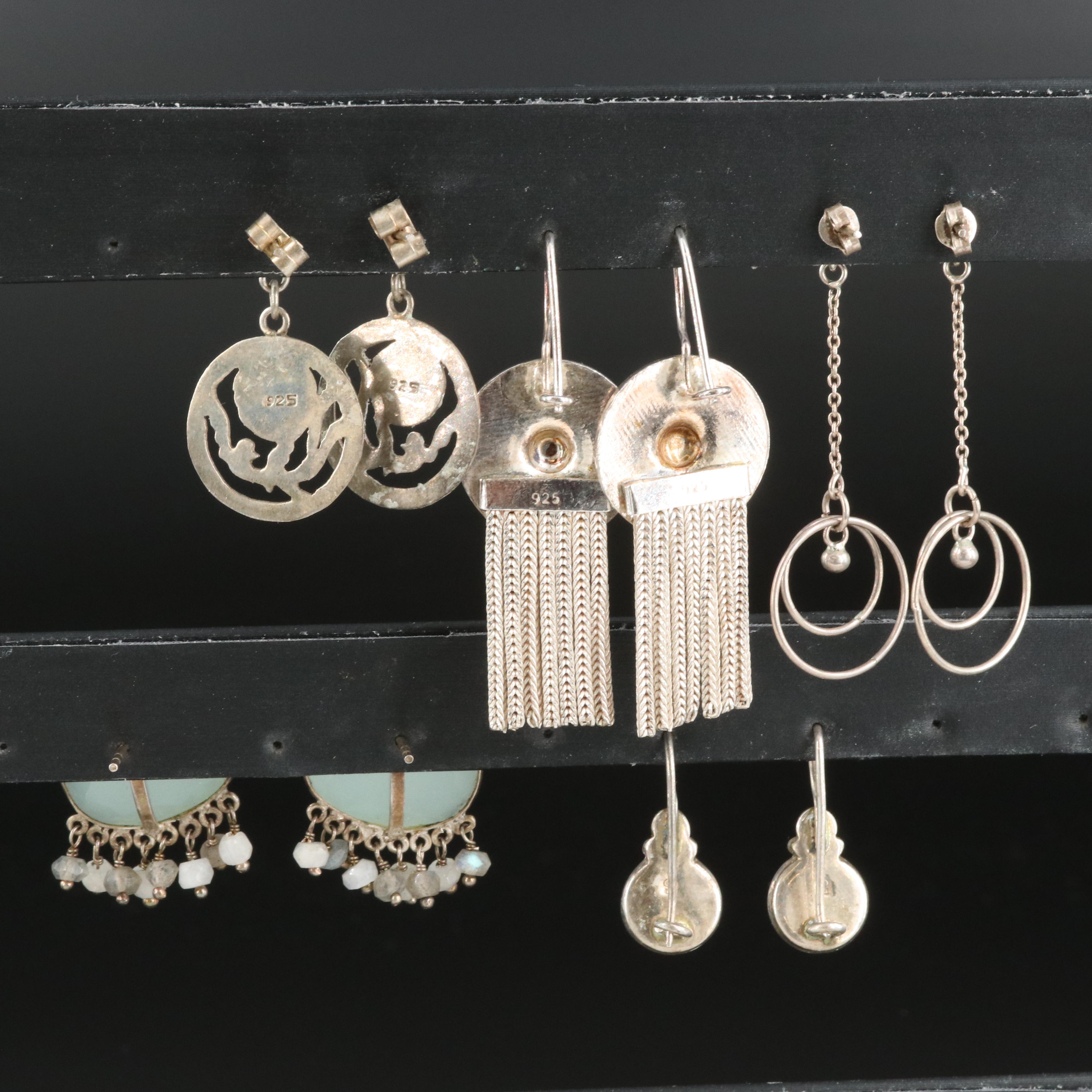 Sterling Earrings Including Tassel, Chalcedony, Agate and Labradorite