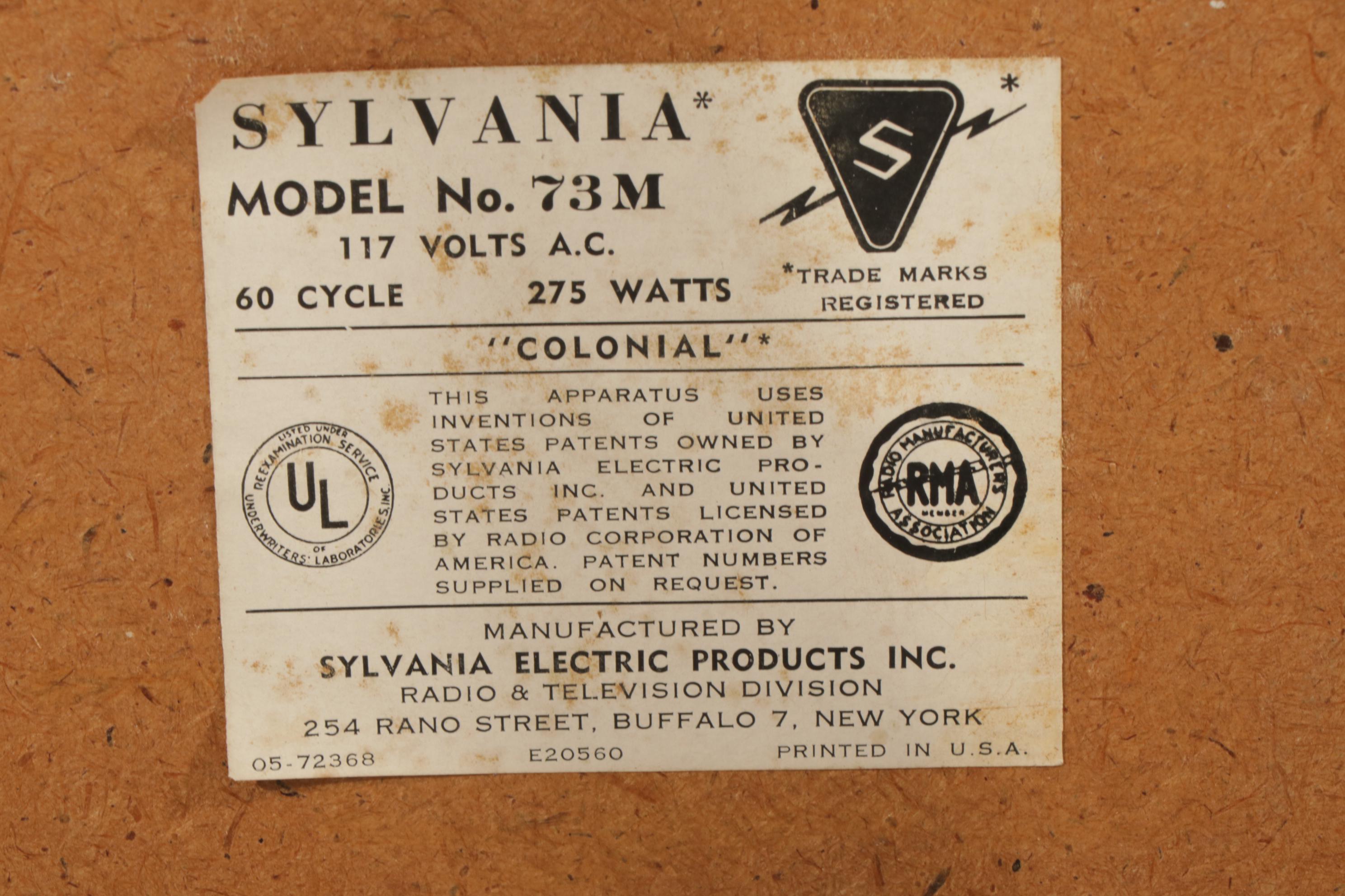 Sylvania Model 73M Colonial Television, 1950s