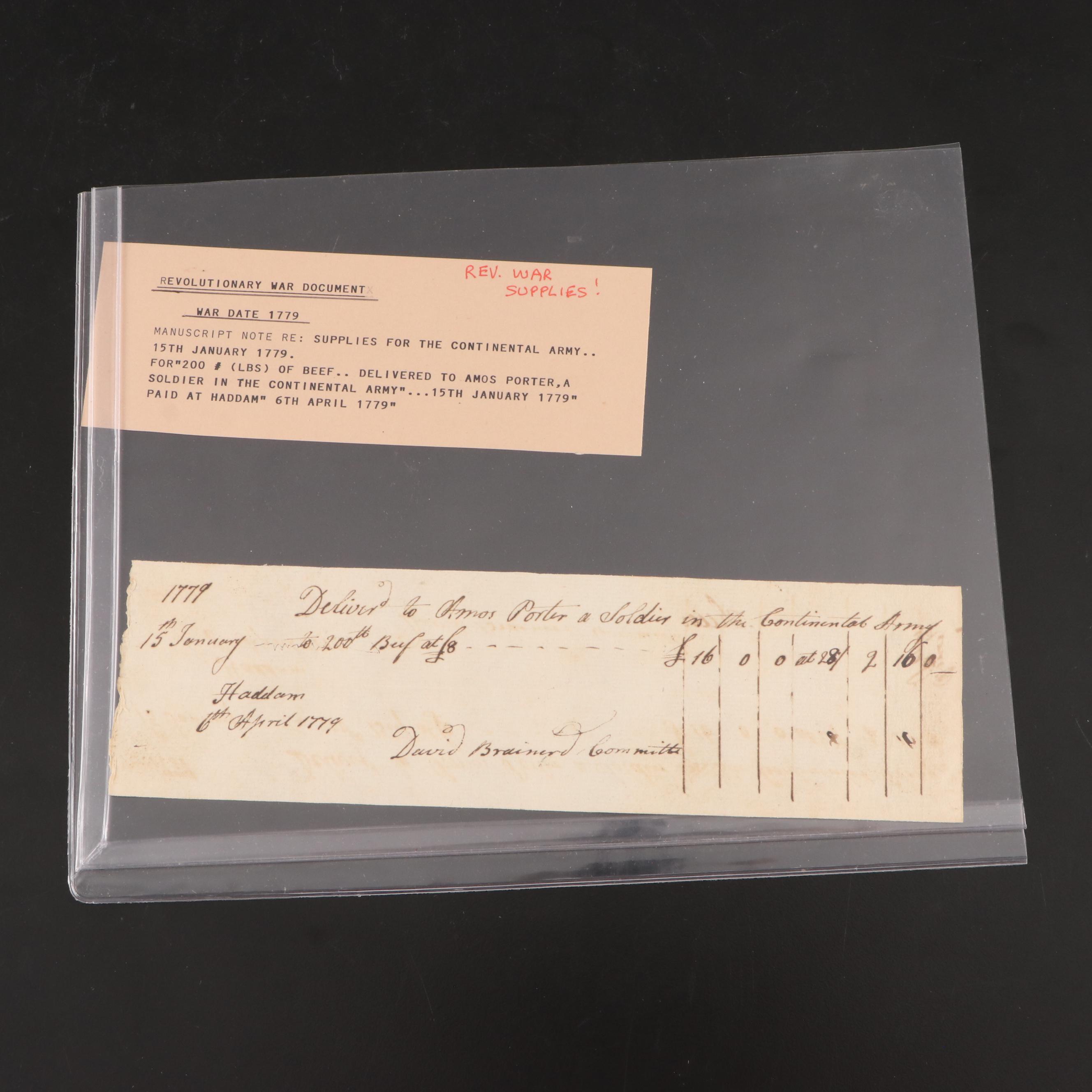 John Avery Signed Letter to Samuel Holten with Other Revolutionary Receipts