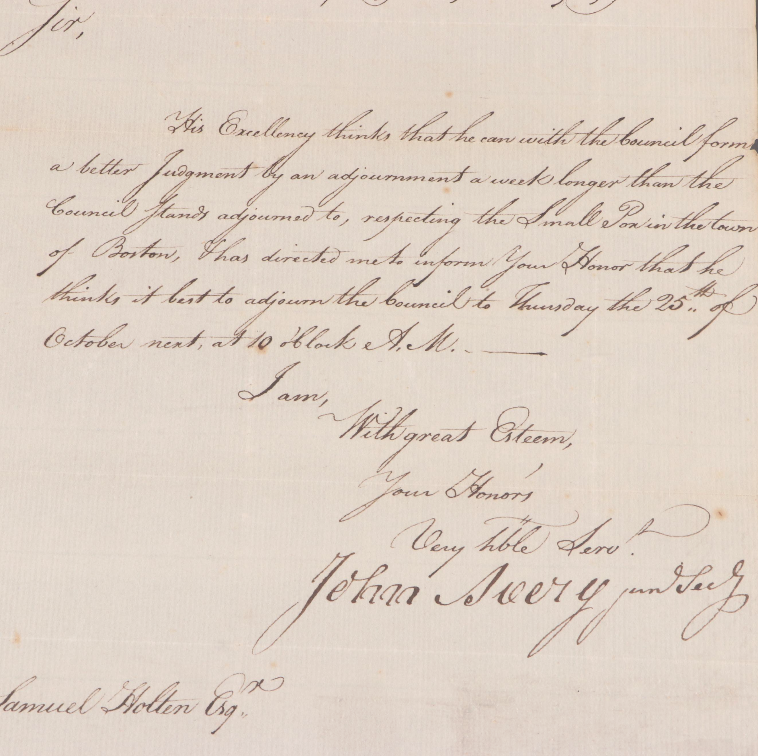 John Avery Signed Letter to Samuel Holten with Other Revolutionary Receipts