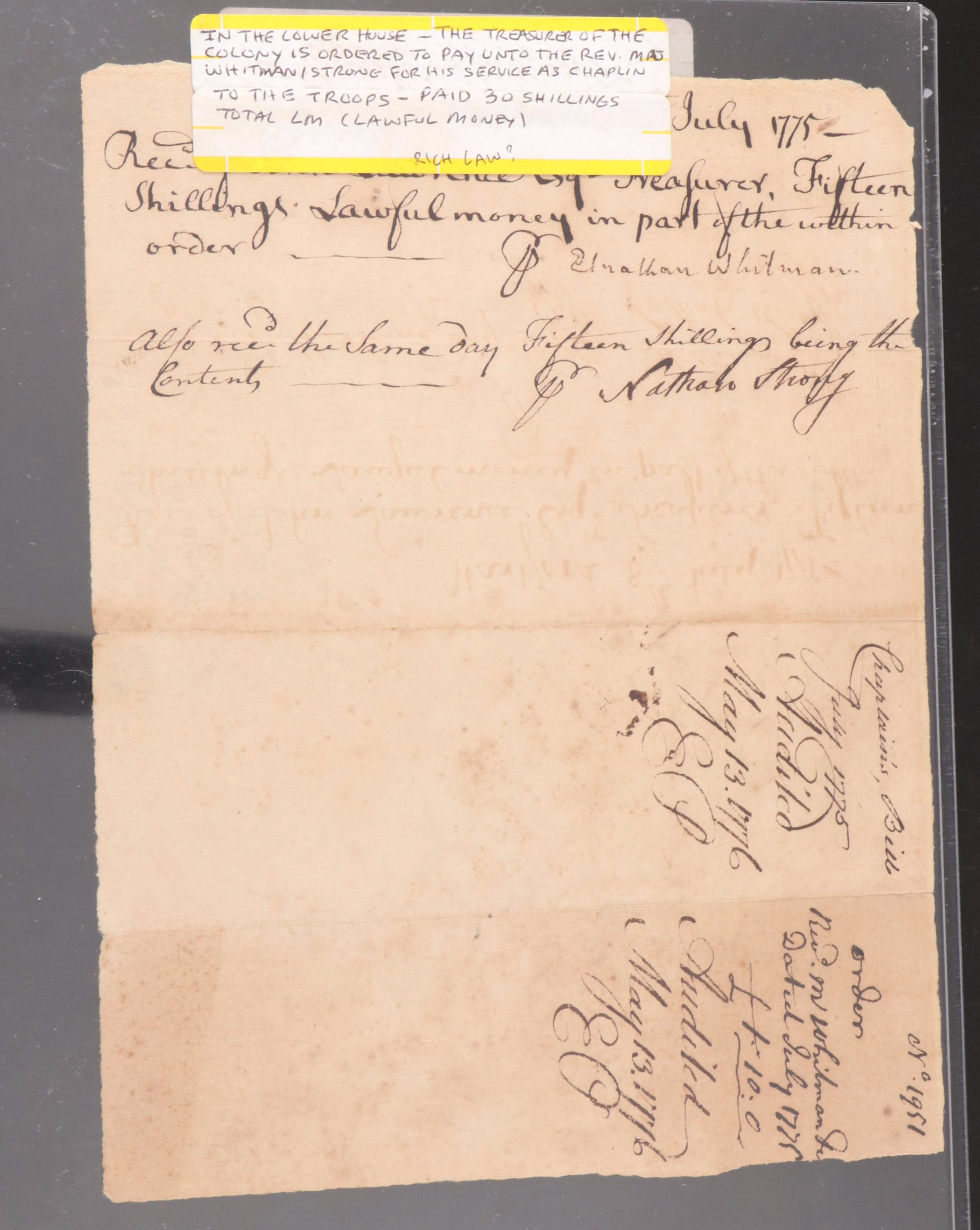 John Avery Signed Letter to Samuel Holten with Other Revolutionary Receipts