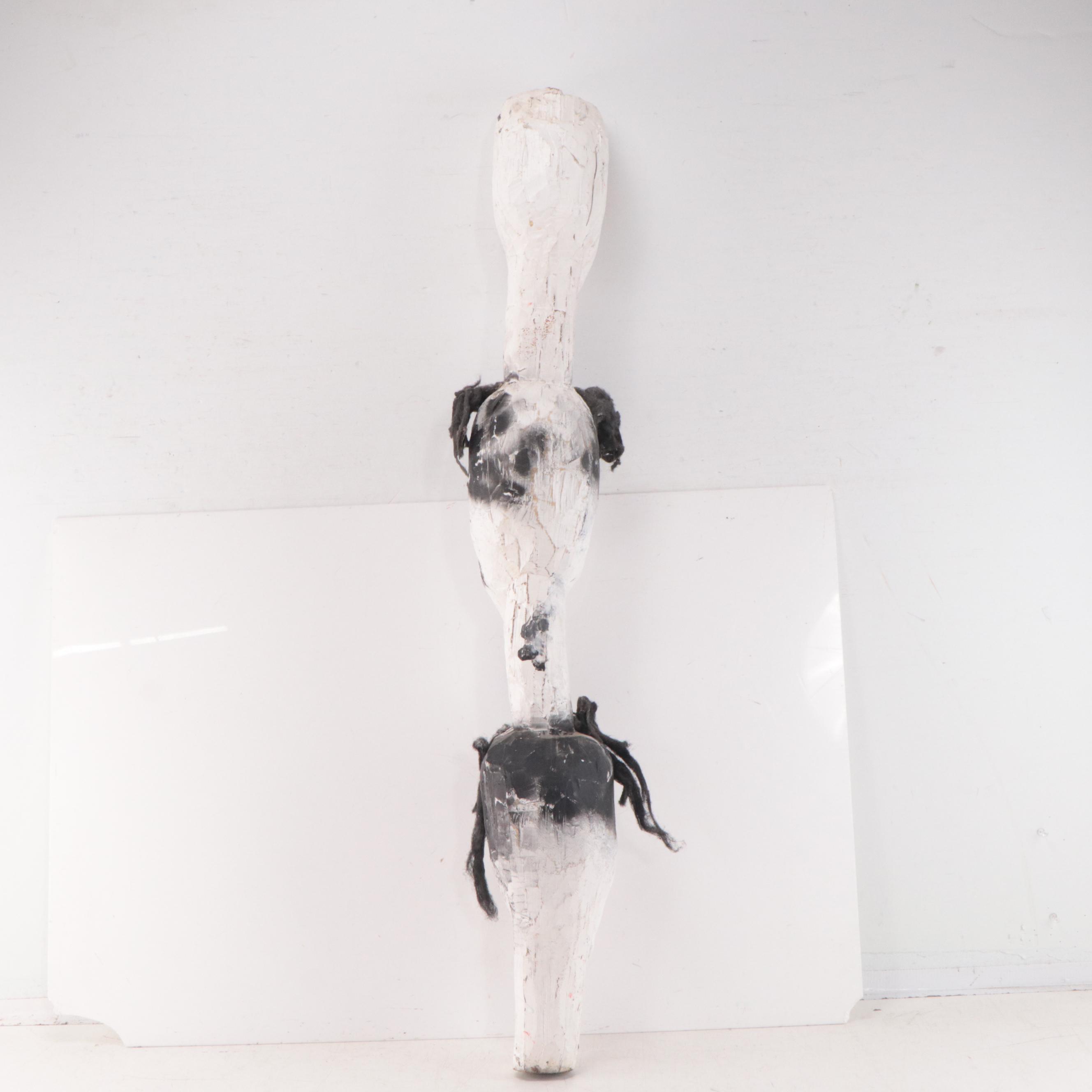 Folk Art Carved Wood Post of Faces, Circa 2000