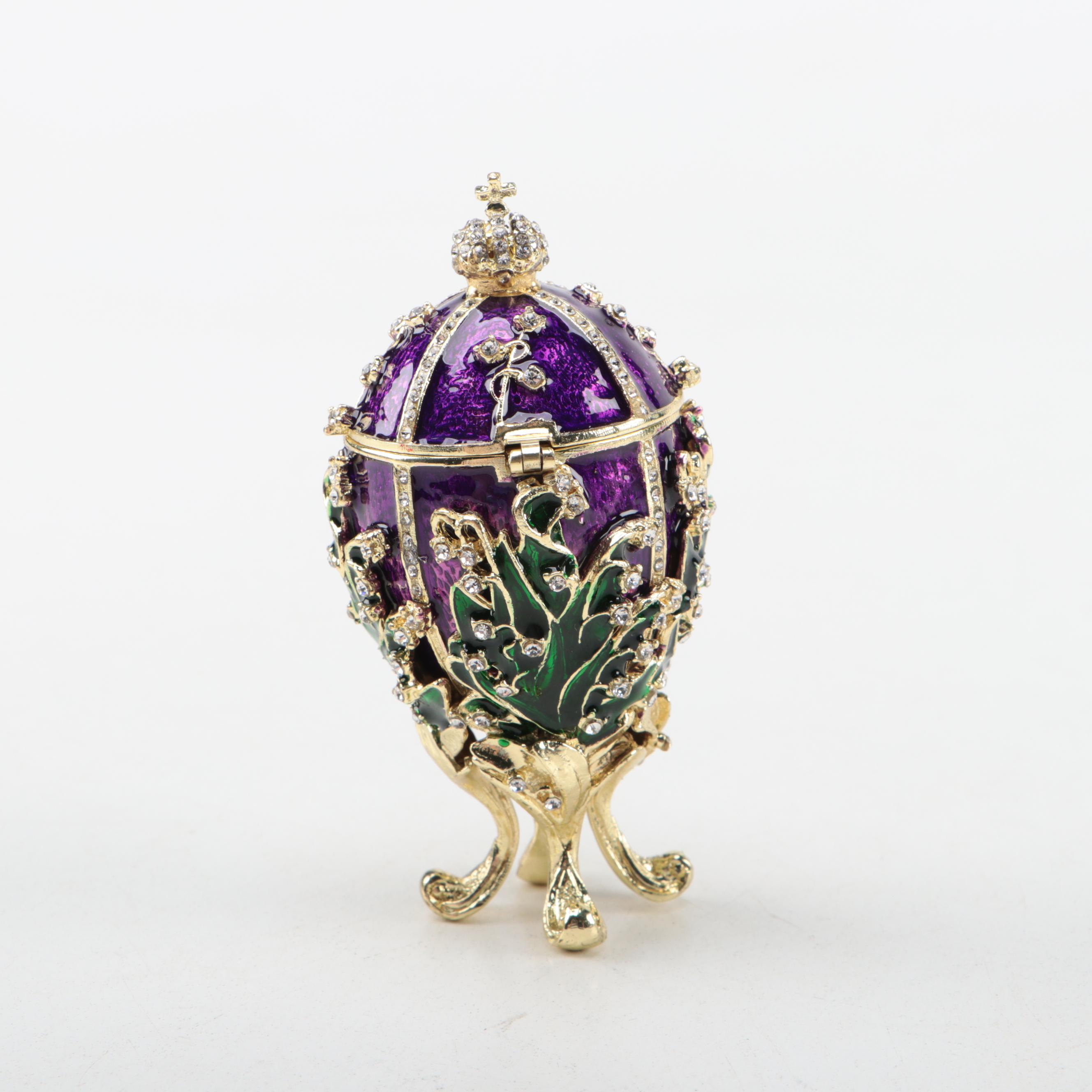 Embellished Goose Egg Music Box with Jere Enameled Metal Ring Box