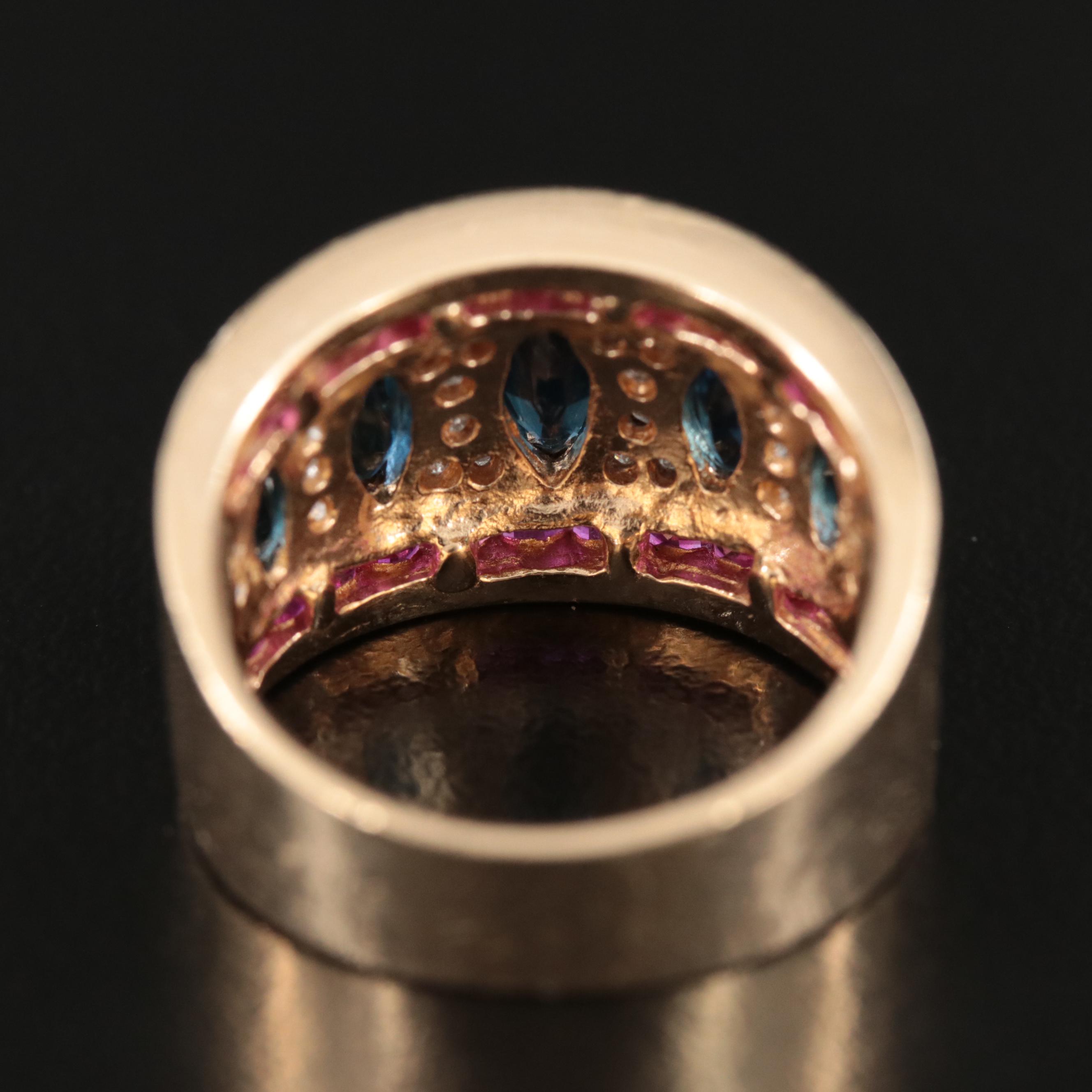 14K Sapphire, Diamond and Ruby Ring