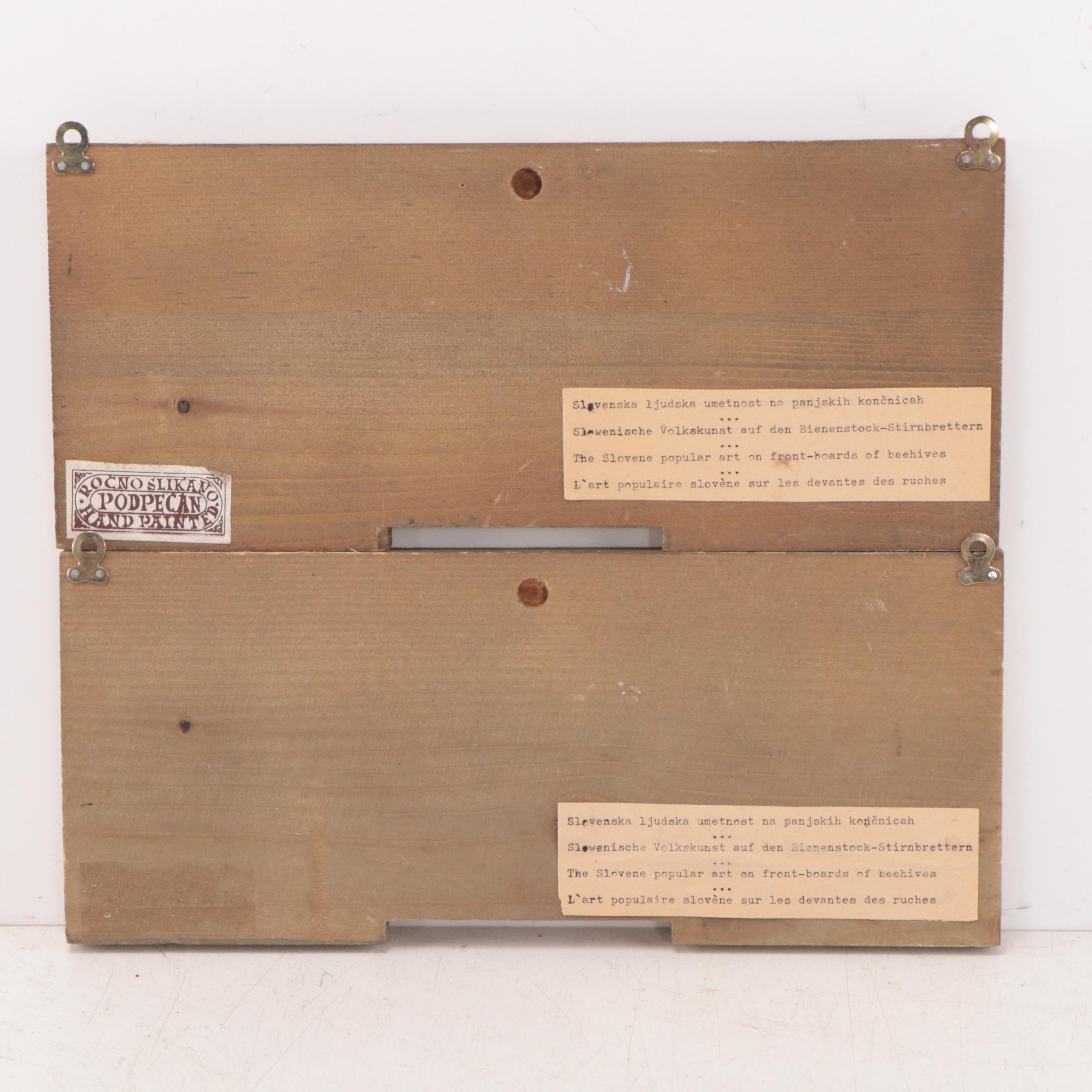 Slovenian Folk Art Acrylic Paintings on Wooden Beehive Panels