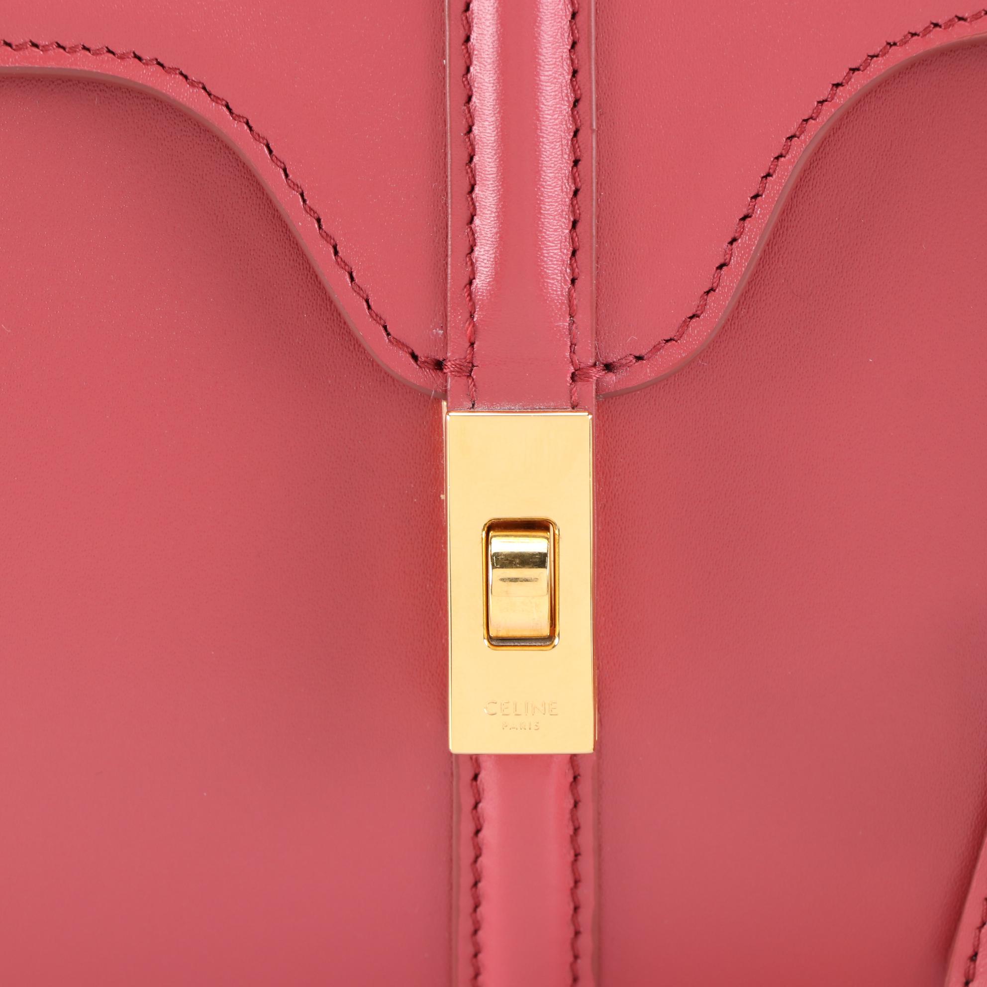 Celine Mini 16 Bag in Lipstick Satinated Calfskin