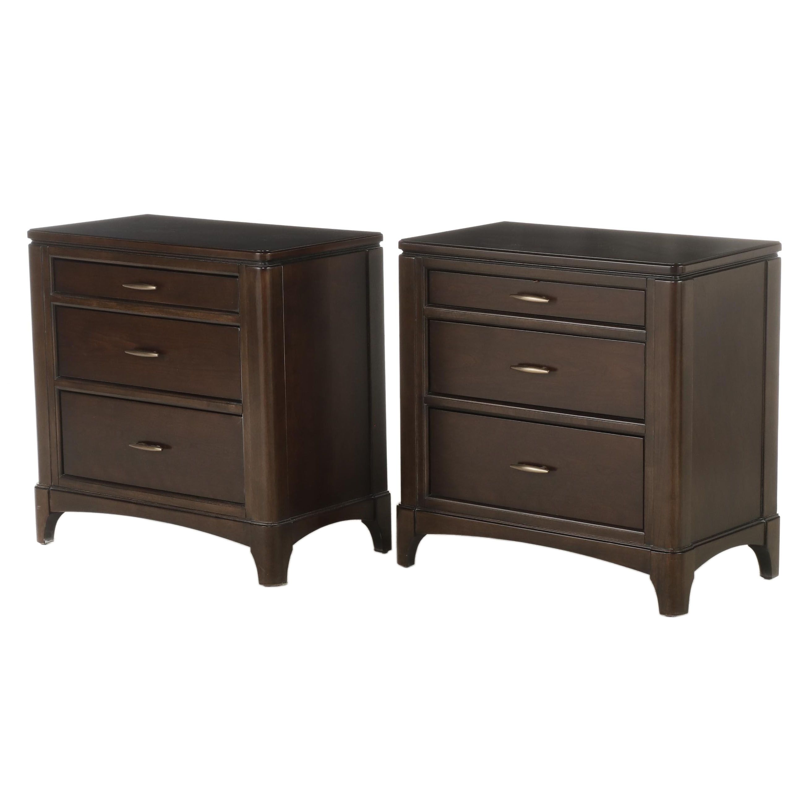Pair of Havertys "Gramercy" Three-Drawer Nightstands in Dark Sable Finish