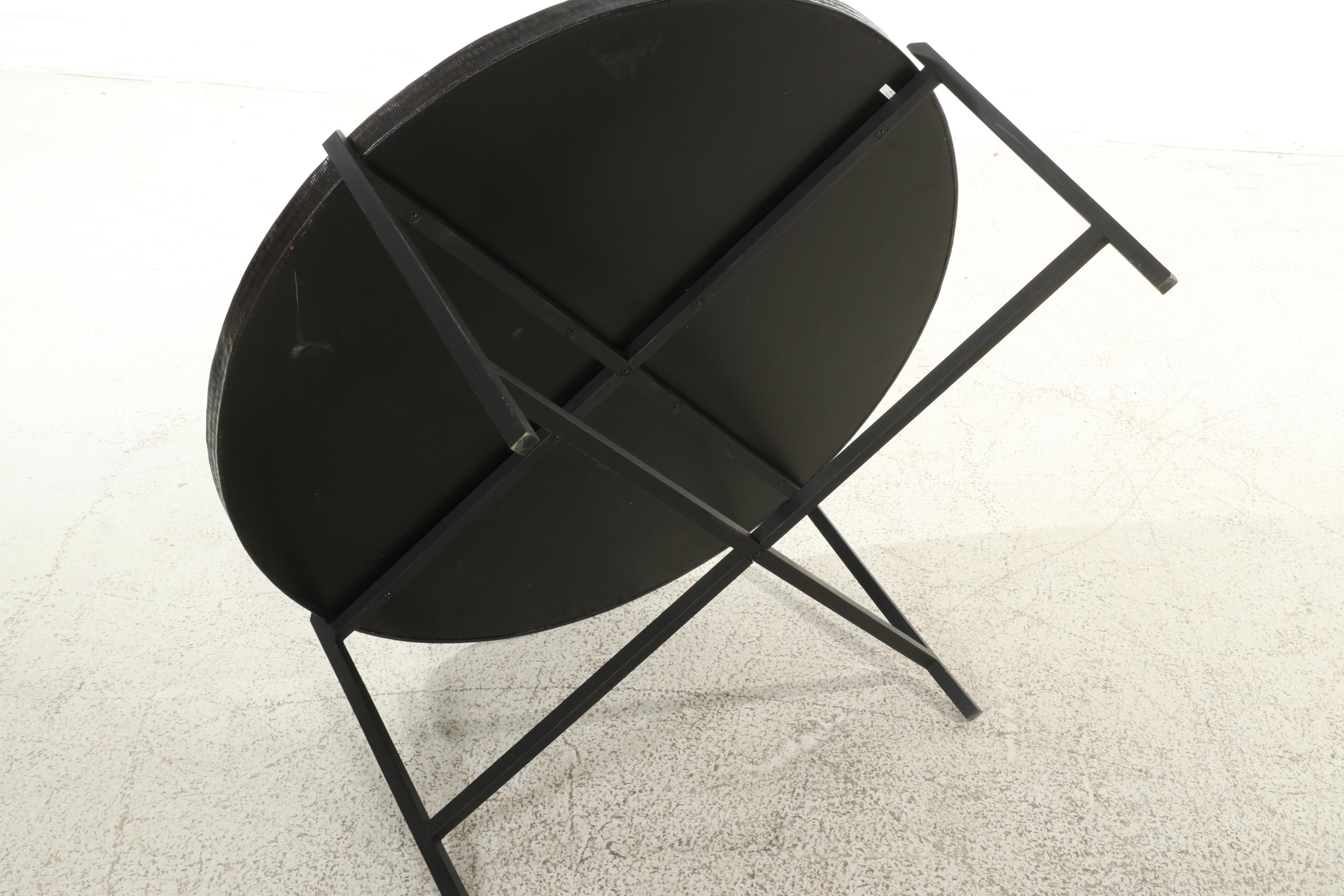 Modernist Round Hammered Metal Top Coffee Table