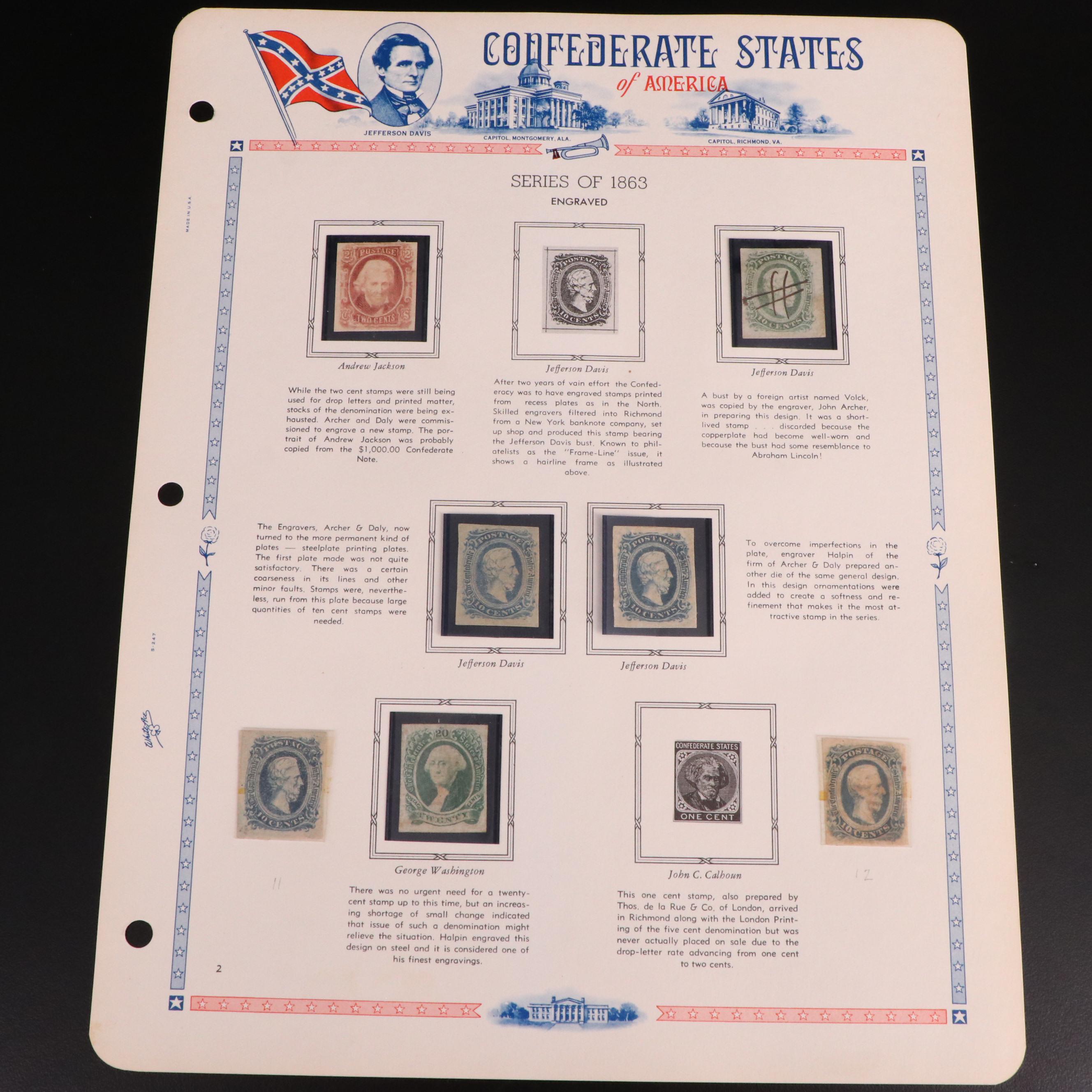 Confederate Stamp Collection with 8 Stamps
