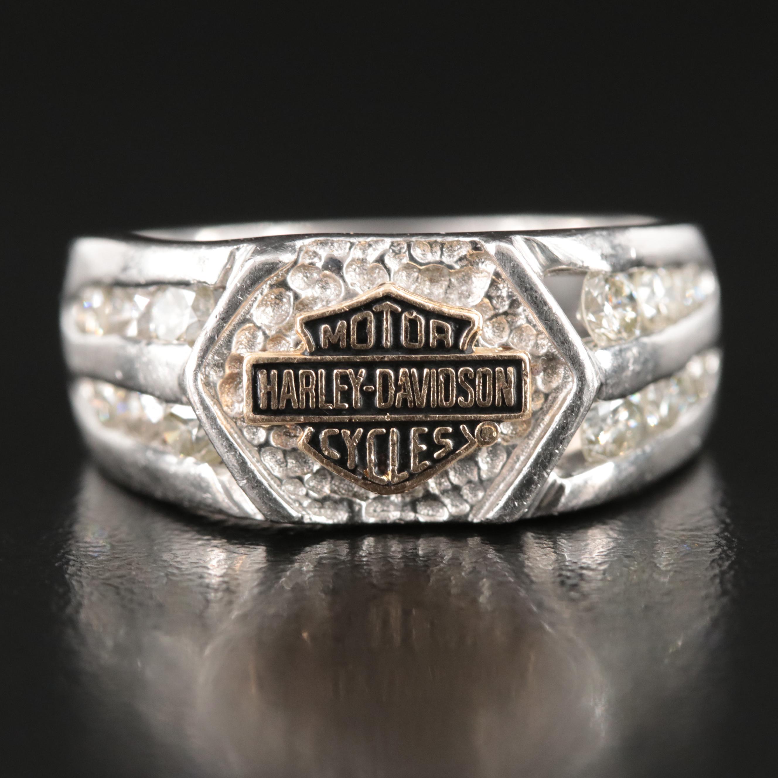 Stamper for Harley-Davidson Platinum 1.02 CTW Diamond Ring with 14K Gold Logo