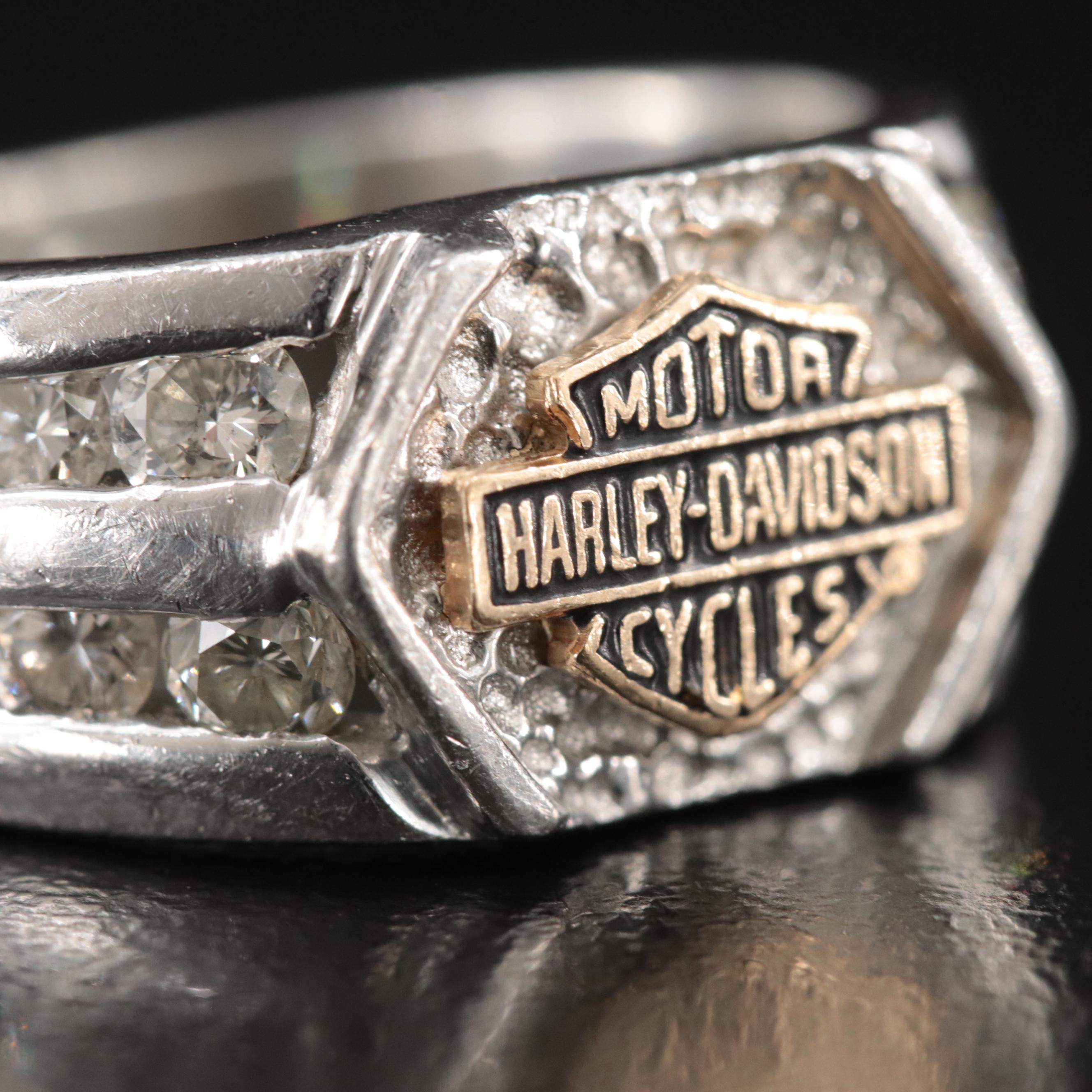 Stamper for Harley-Davidson Platinum 1.02 CTW Diamond Ring with 14K Gold Logo