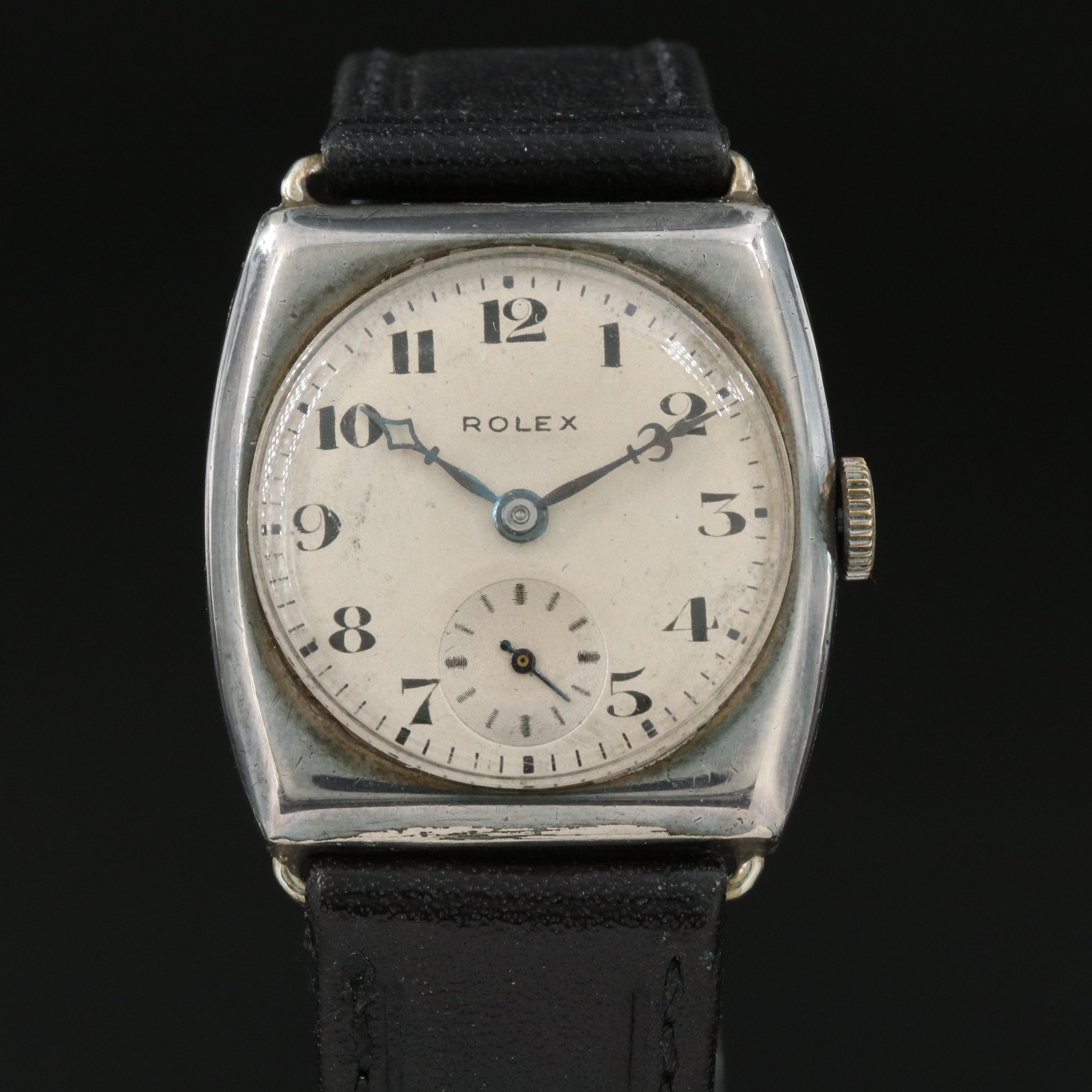 Vintage Rolex Nickle-Plated Sterling Cushion Case Watch