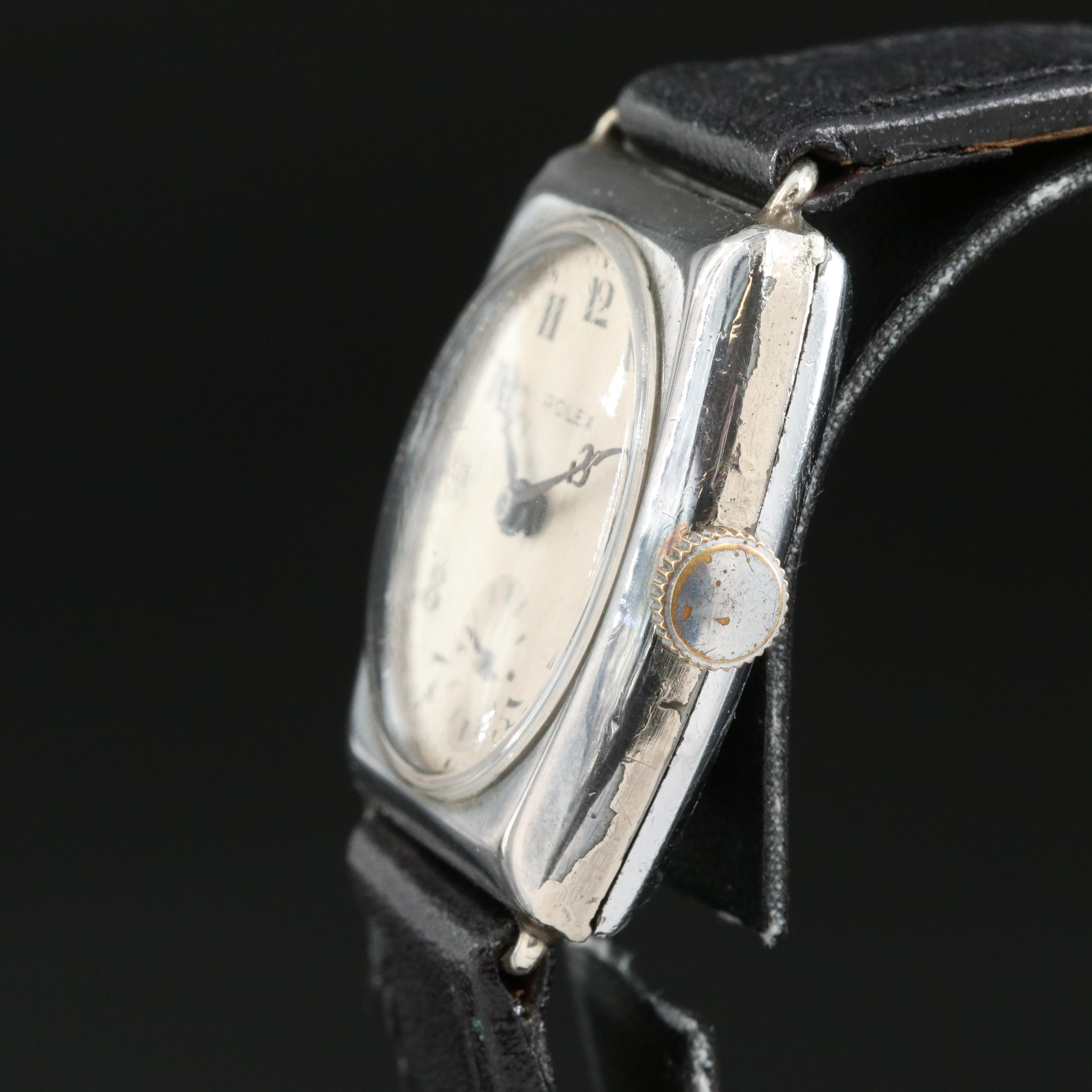 Vintage Rolex Nickle-Plated Sterling Cushion Case Watch