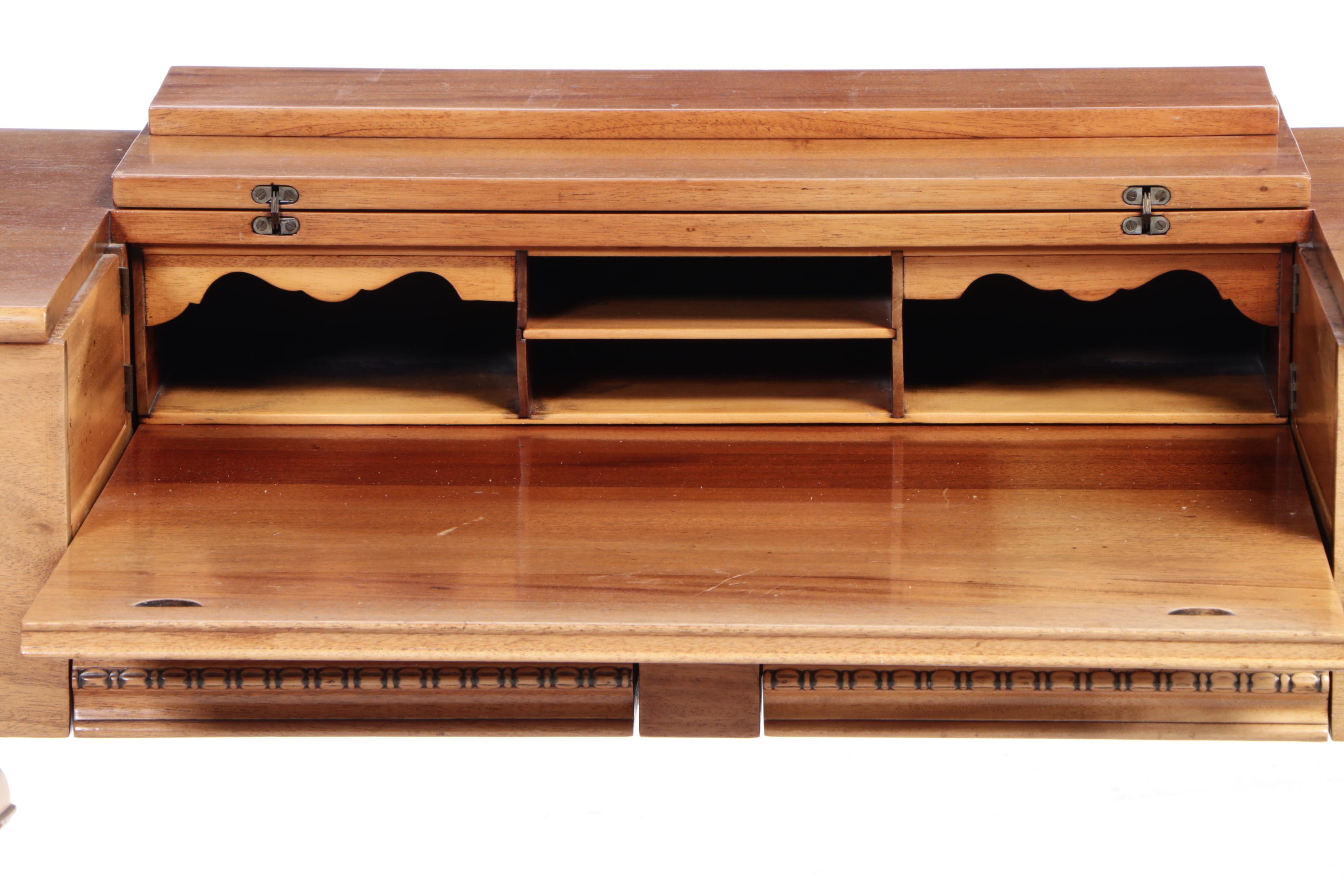 Renaissance Revival Mahogany Spinet Desk with Chair, Early 20th Century