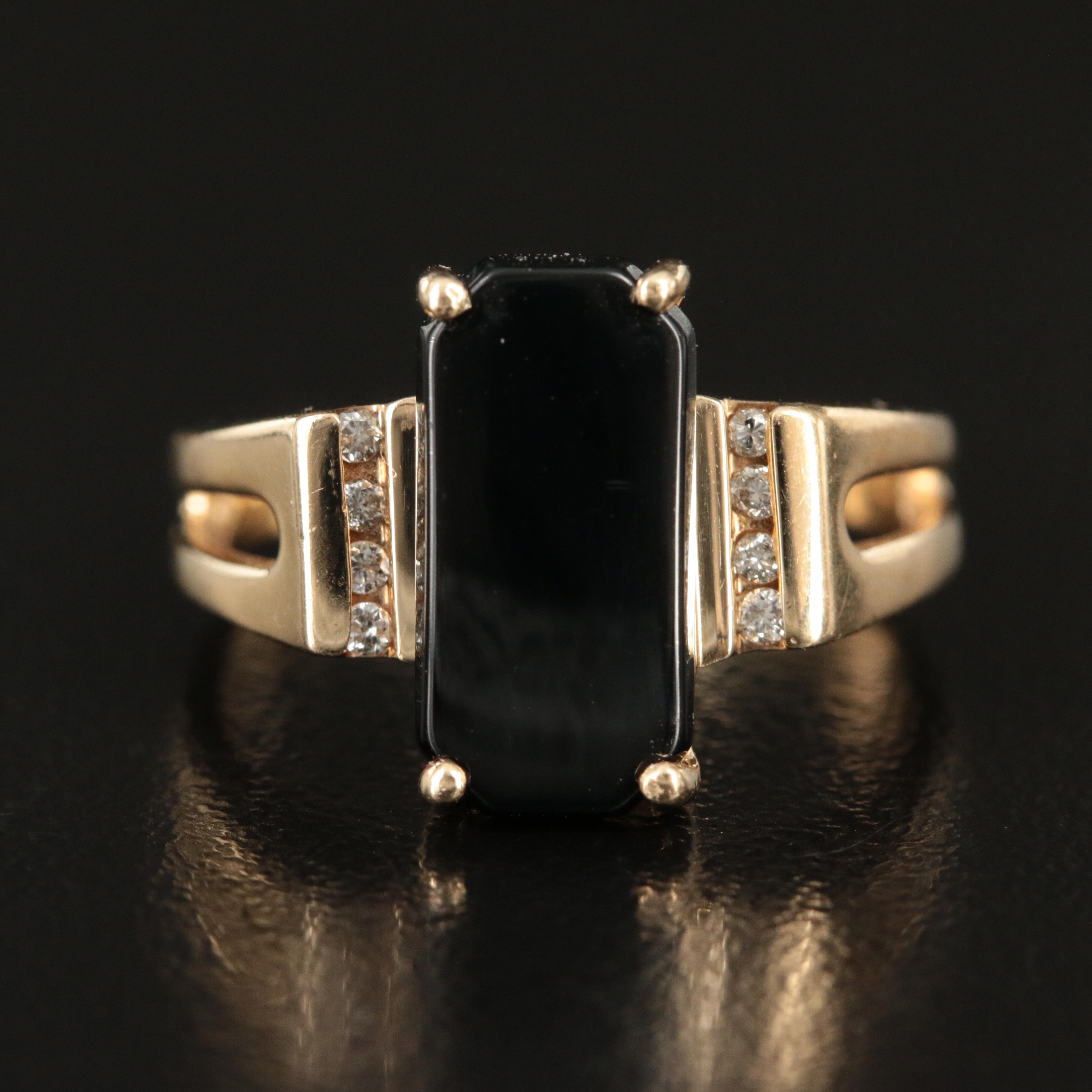 14K Black Onyx and Diamond Ring