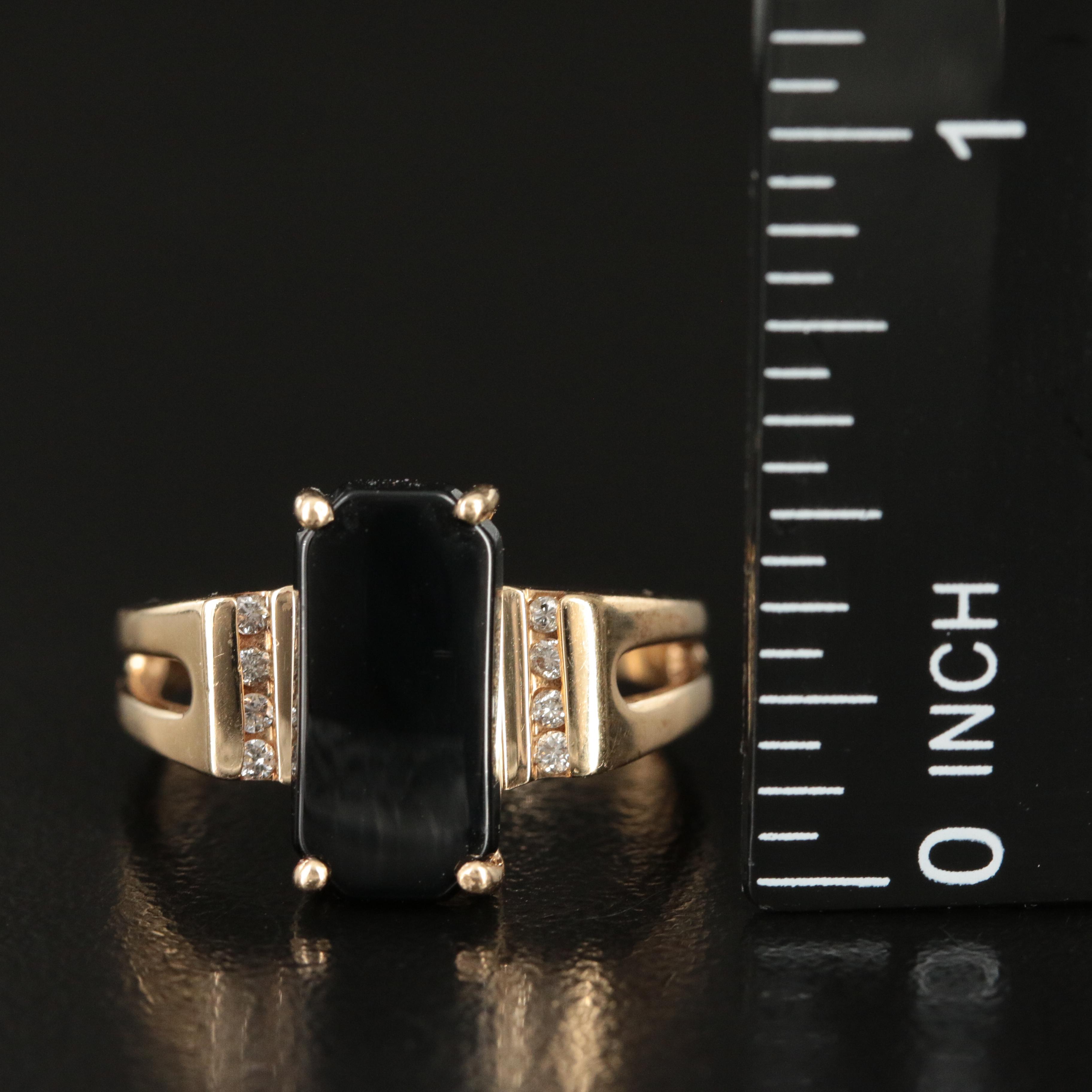 14K Black Onyx and Diamond Ring
