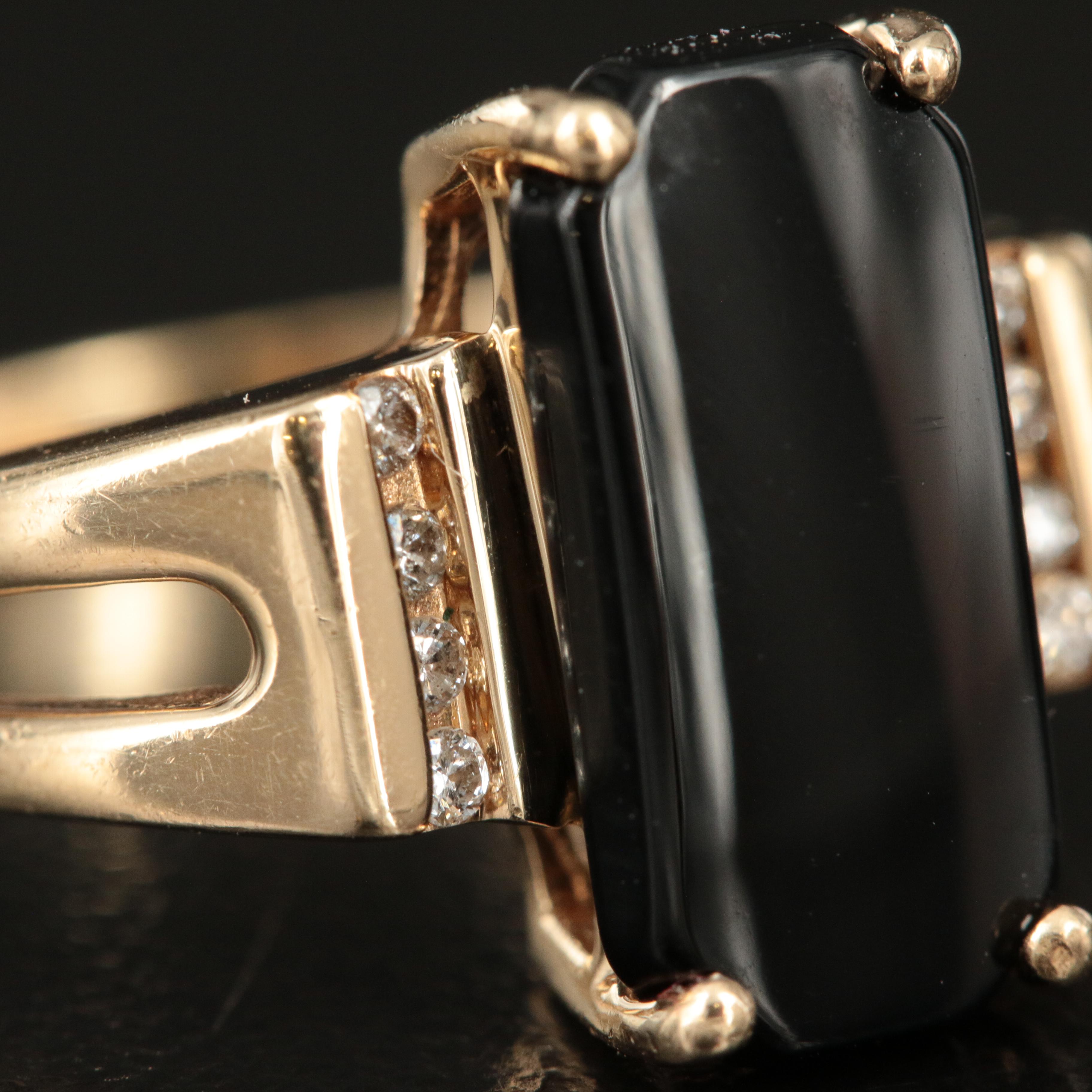 14K Black Onyx and Diamond Ring