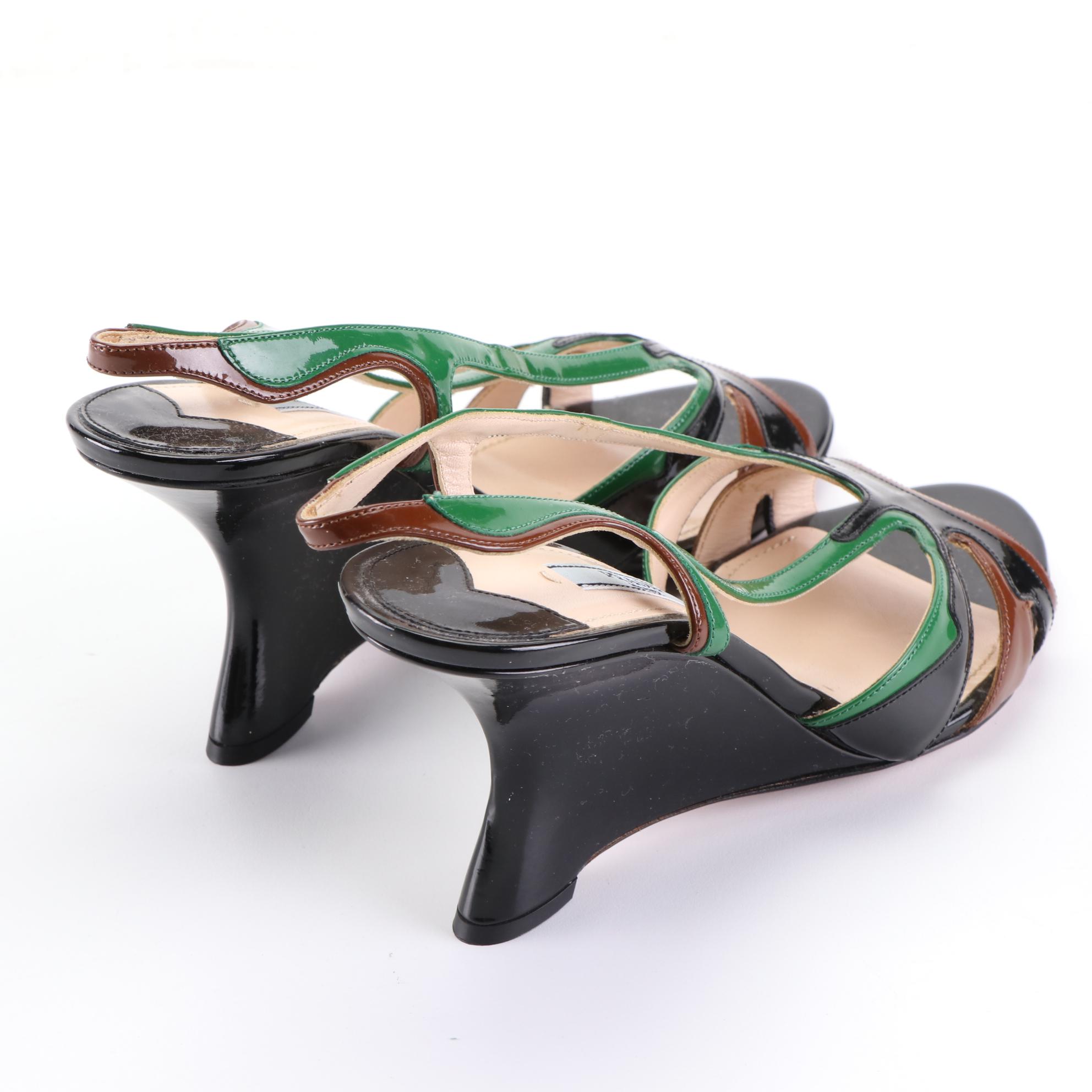 Prada Wedge Sandals in Multicolor Patent Leather