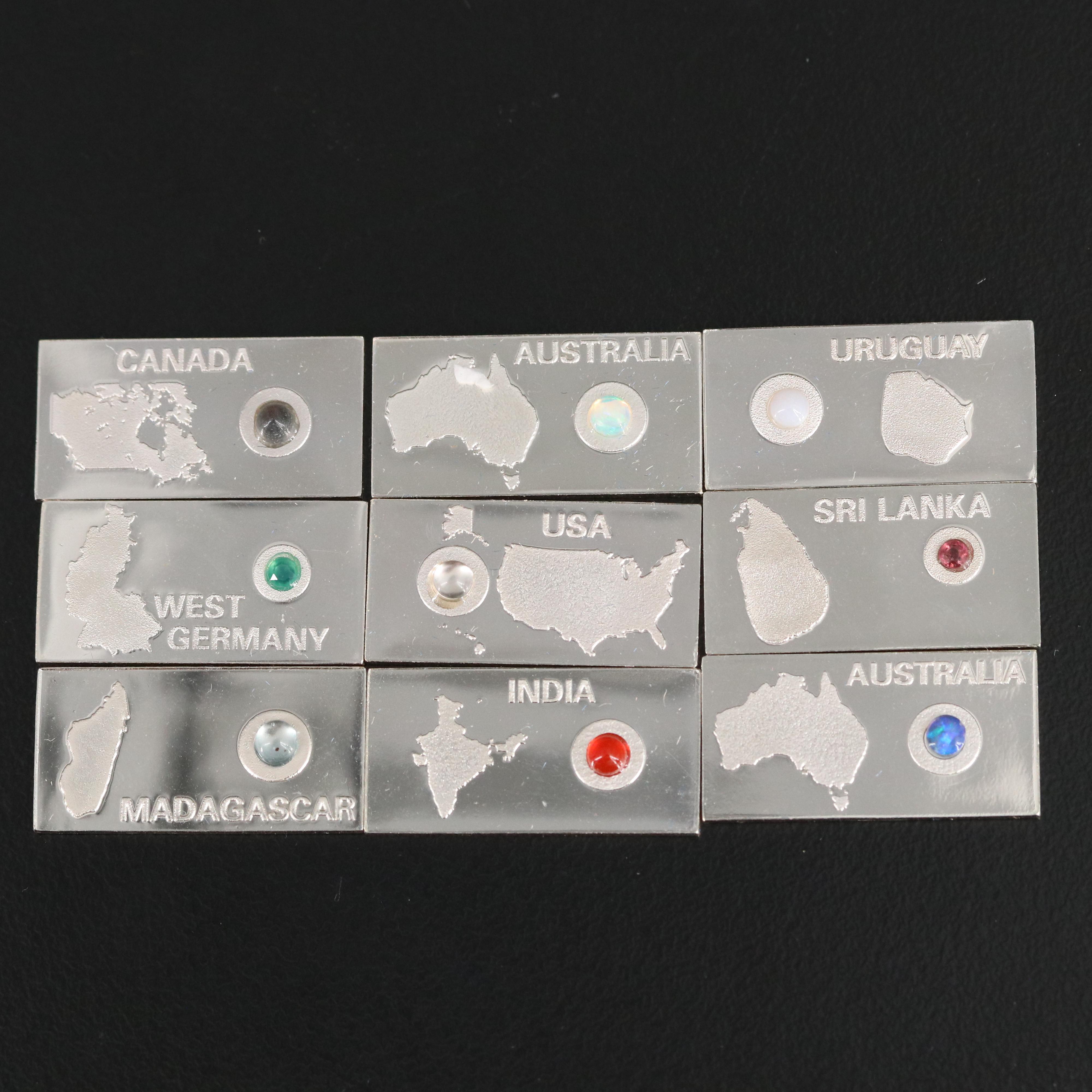 Franklin Mint Sterling "Gemstones of The World" Ingots