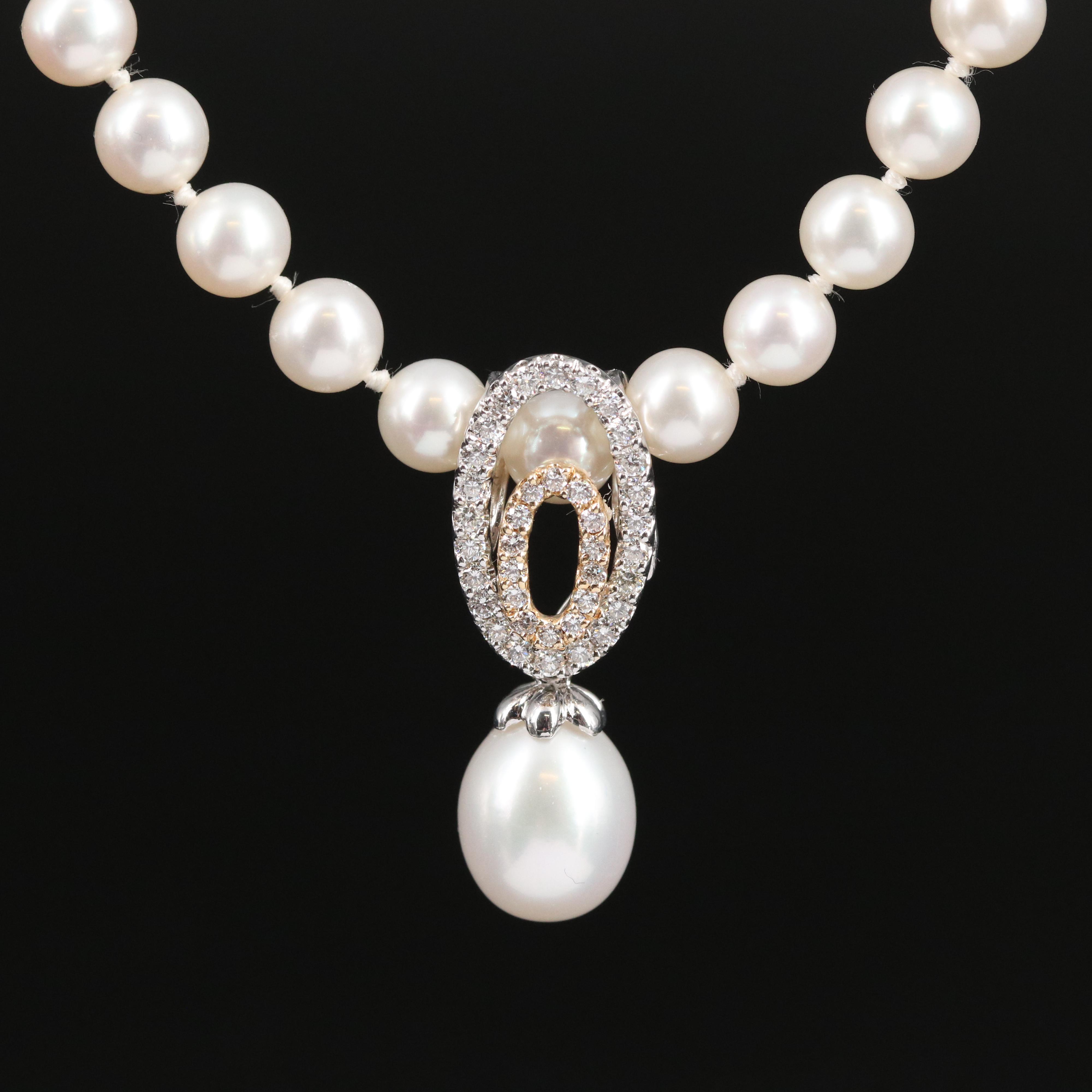14K Pearl and Diamond Enhancer Pendant Necklace