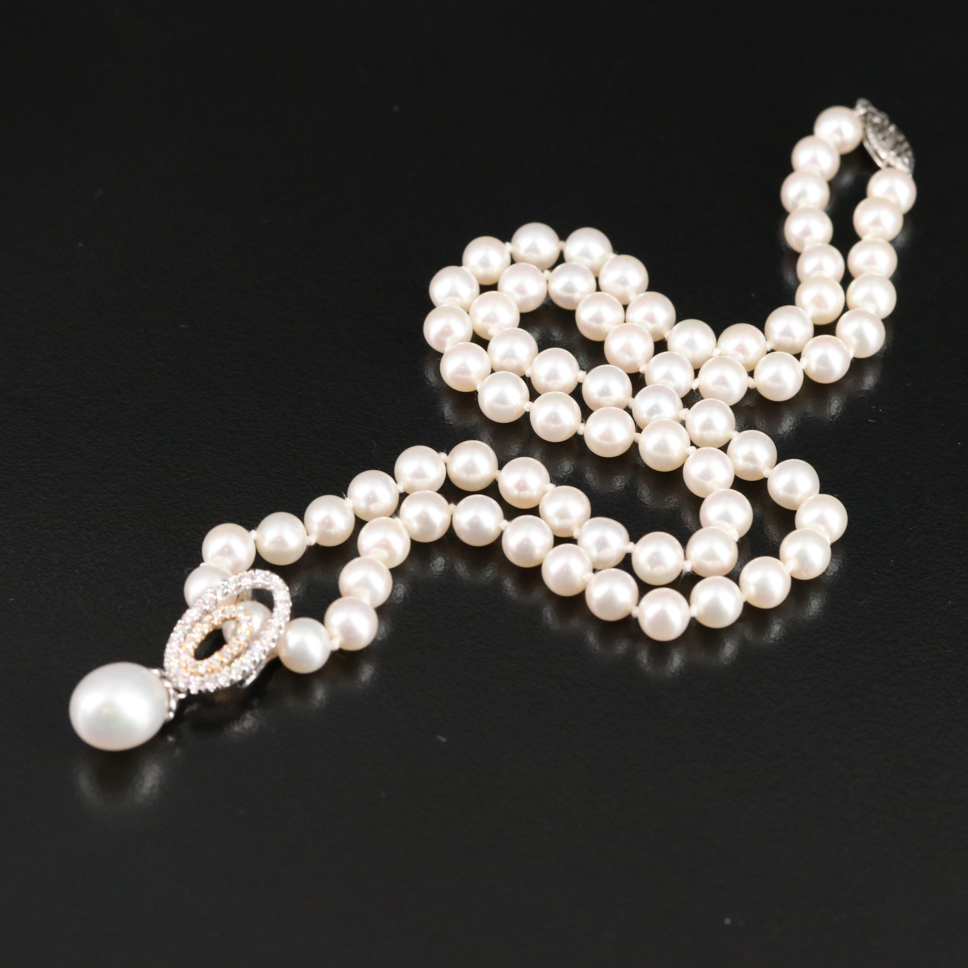 14K Pearl and Diamond Enhancer Pendant Necklace