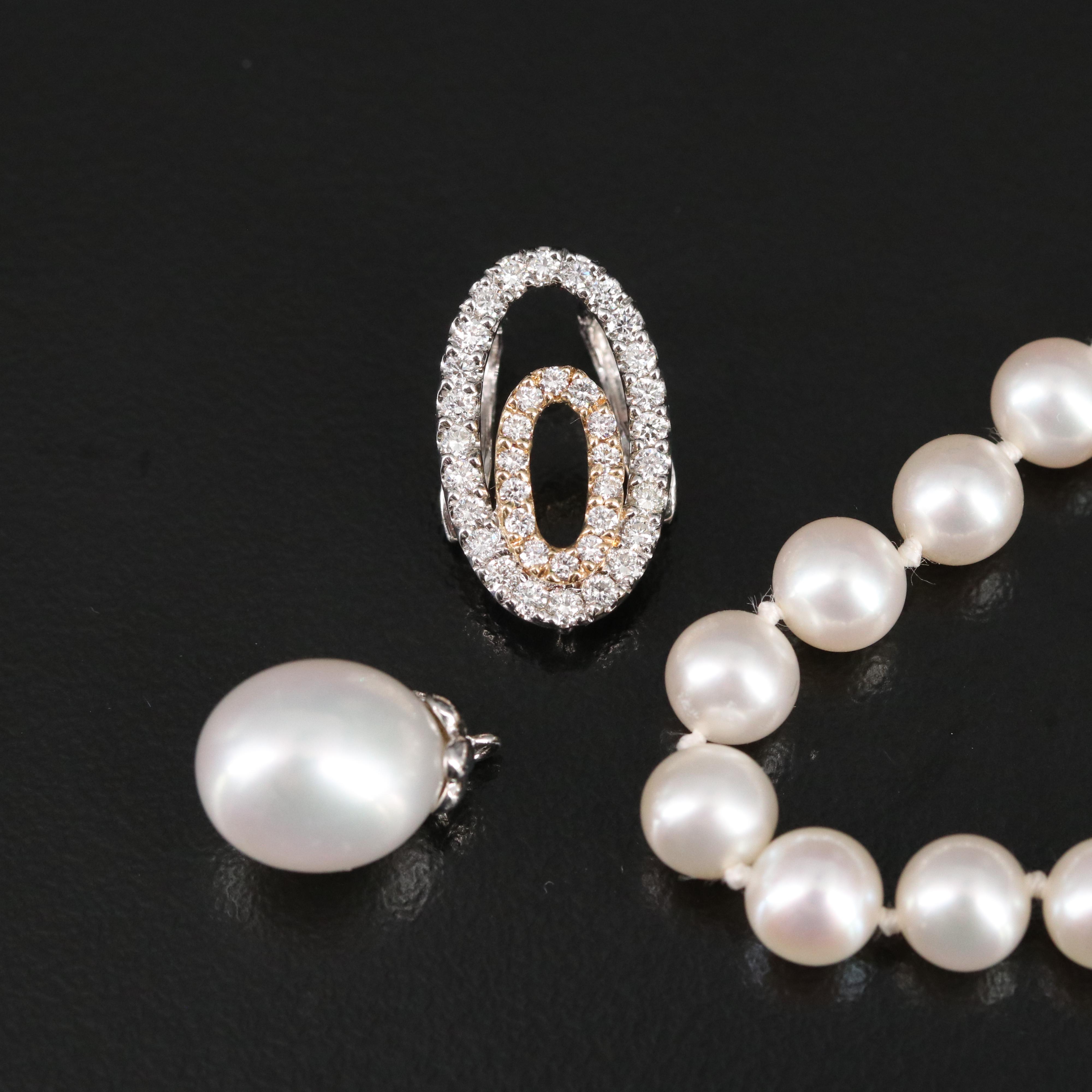 14K Pearl and Diamond Enhancer Pendant Necklace