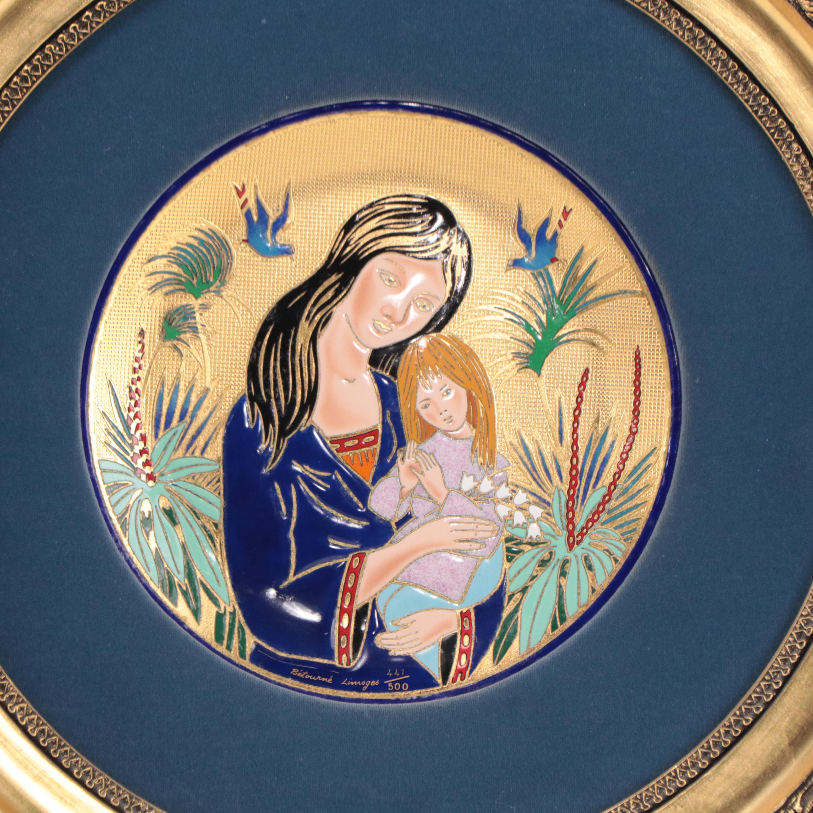Jean-Paul Loup Bétourné Limoges Enameled Plate "Mother's Day," 1974