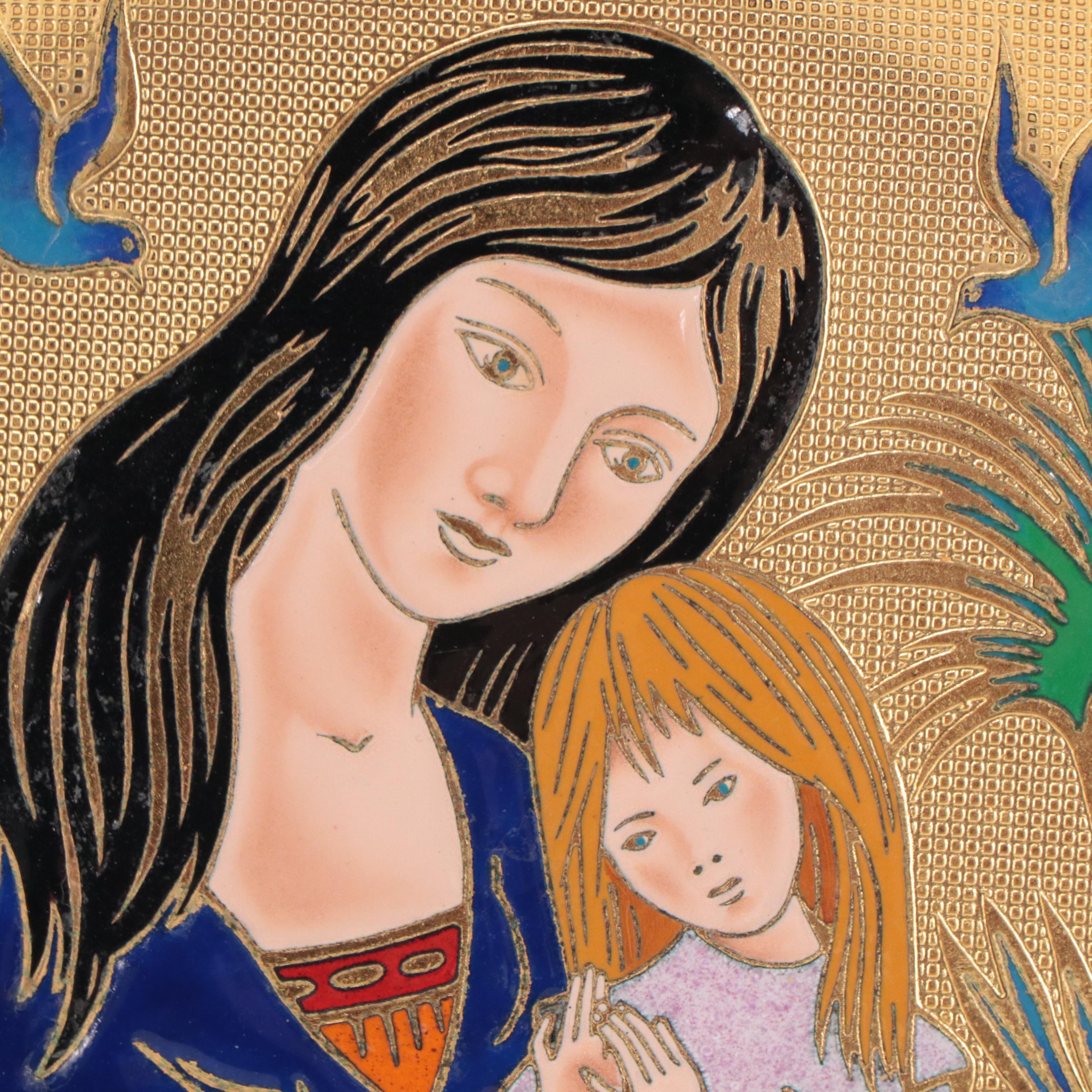 Jean-Paul Loup Bétourné Limoges Enameled Plate "Mother's Day," 1974