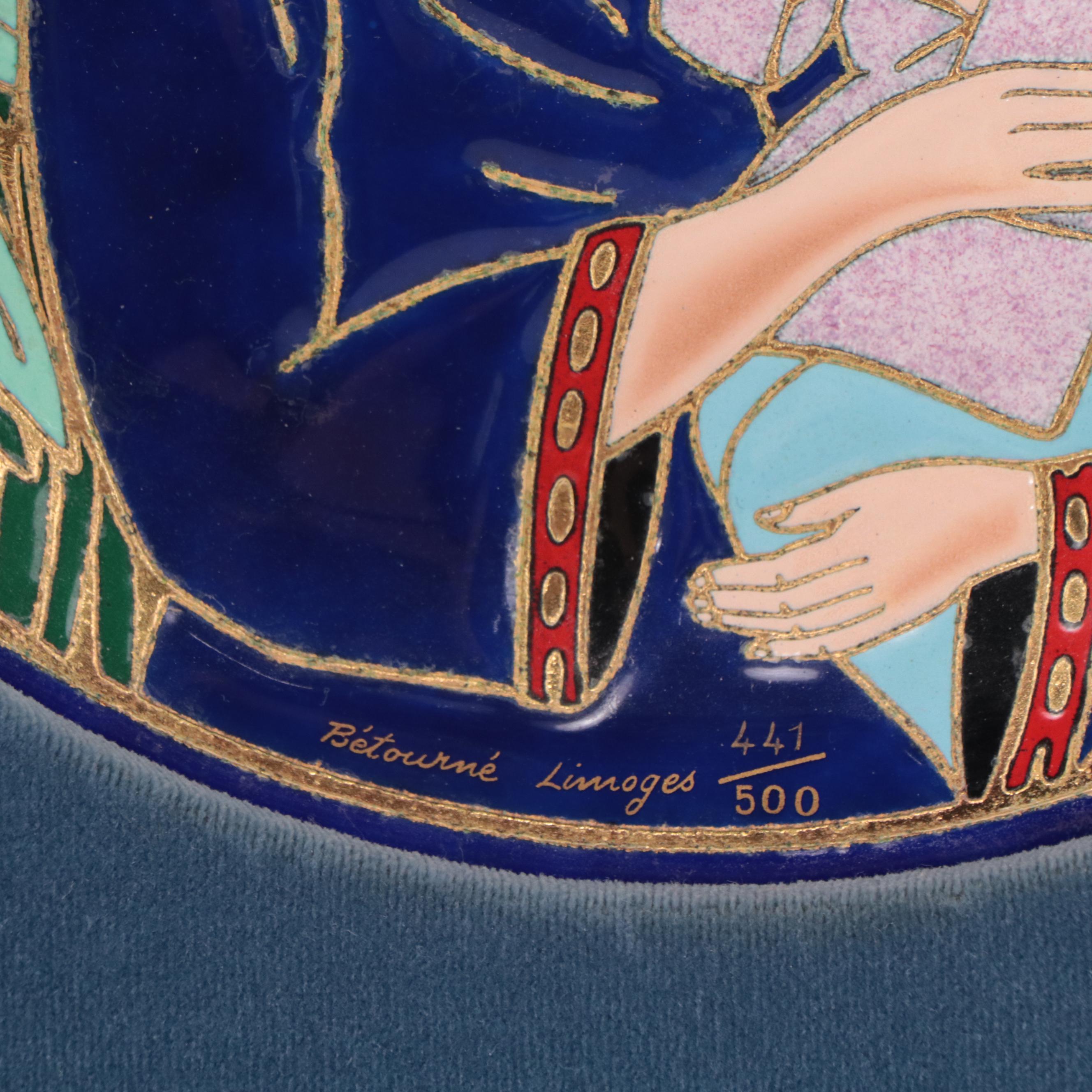 Jean-Paul Loup Bétourné Limoges Enameled Plate "Mother's Day," 1974