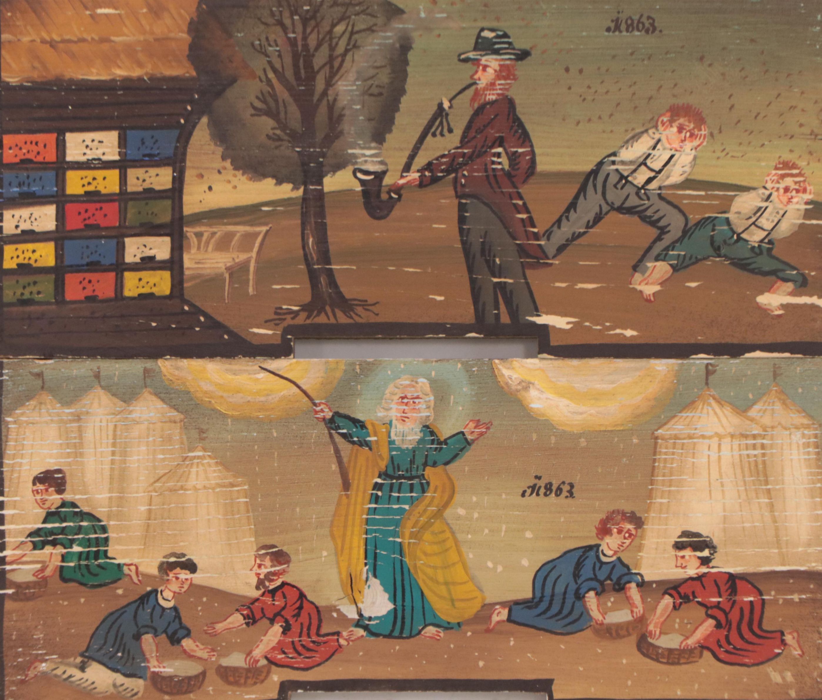 Slovenian Folk Art Acrylic Paintings on Wooden Beehive Panels