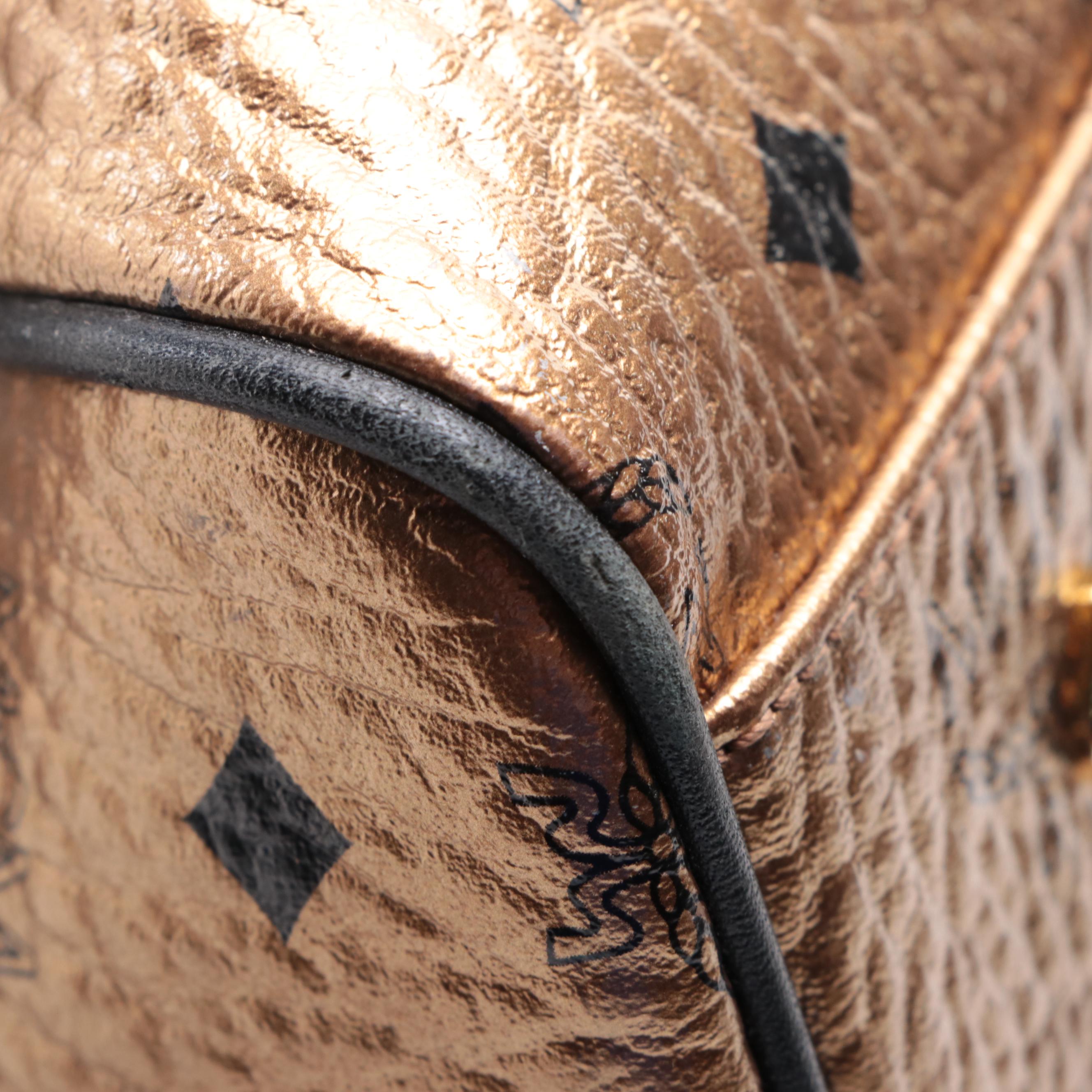 MCM Weekender Duffle Bag in Monogram Print Metallic Leather