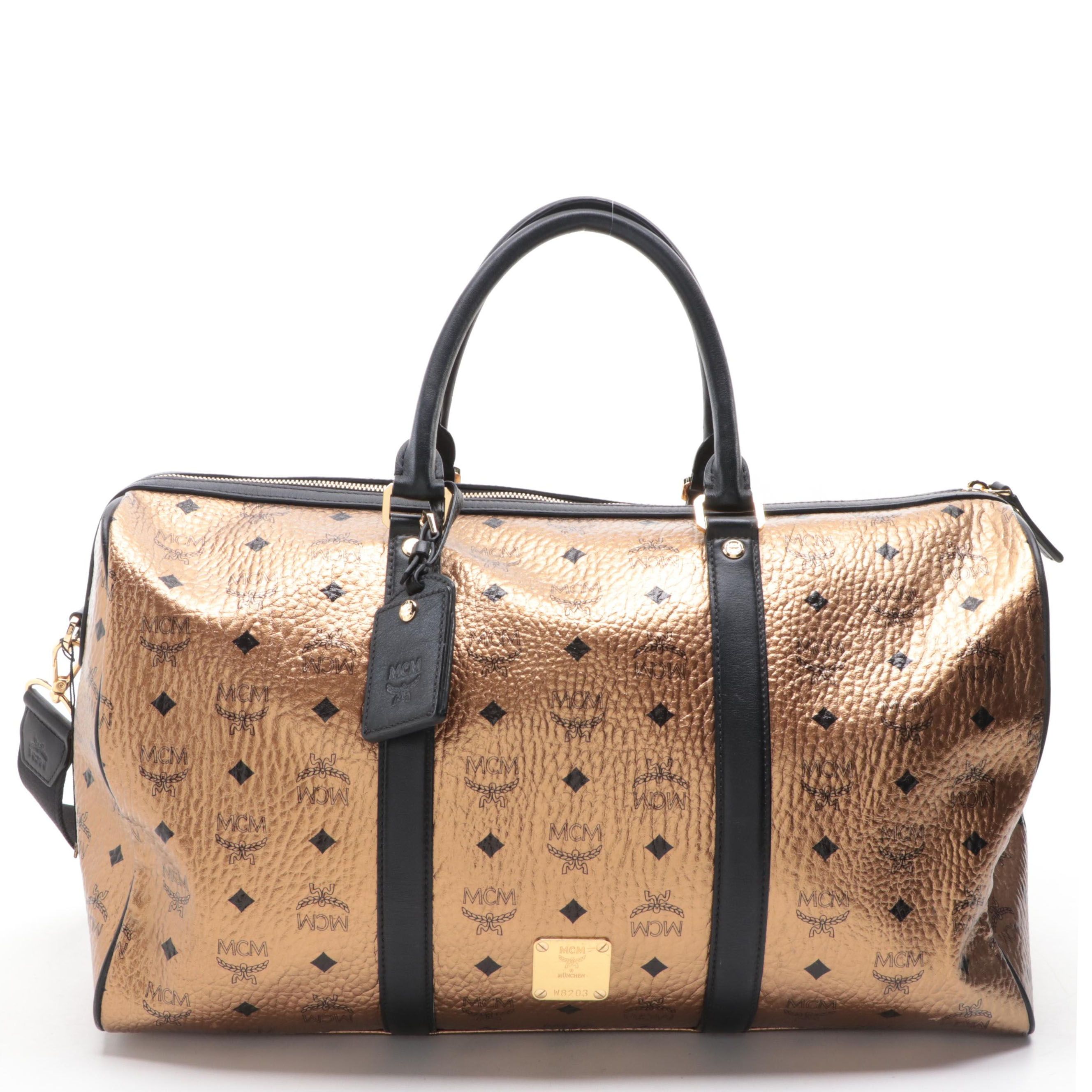 MCM Weekender Duffle Bag in Monogram Print Metallic Leather
