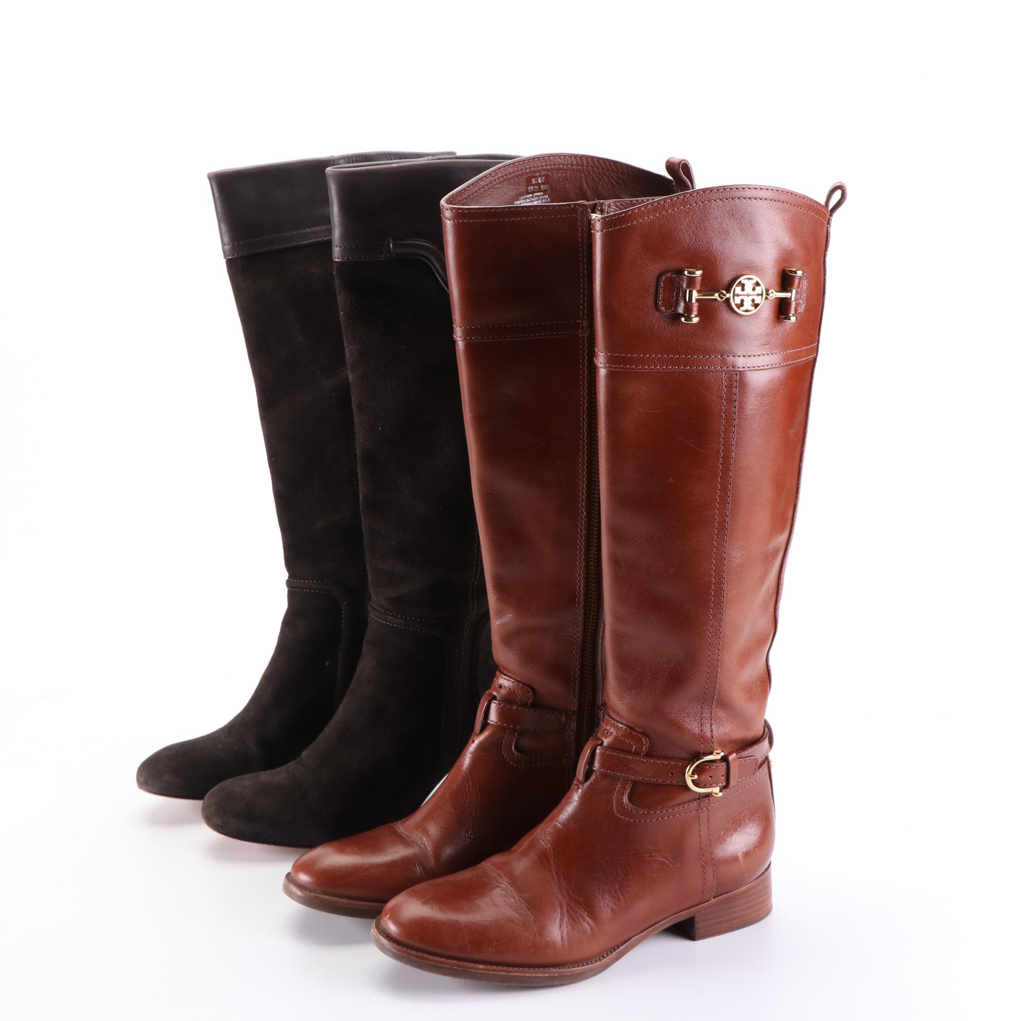 Tory Burch Suede Knee High Boots and Leather Riding Boots