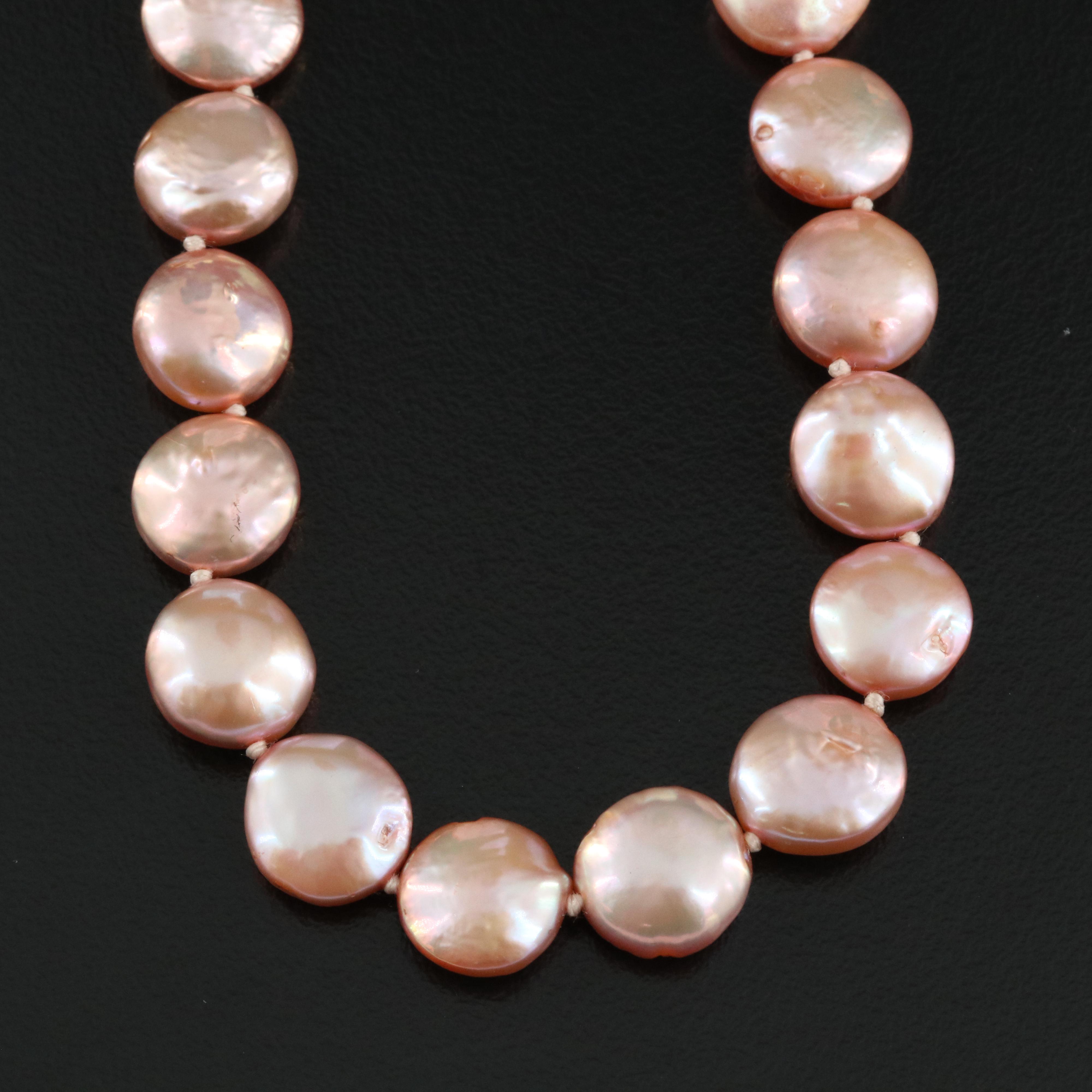 Button Pearl Necklace with 14K Clasp